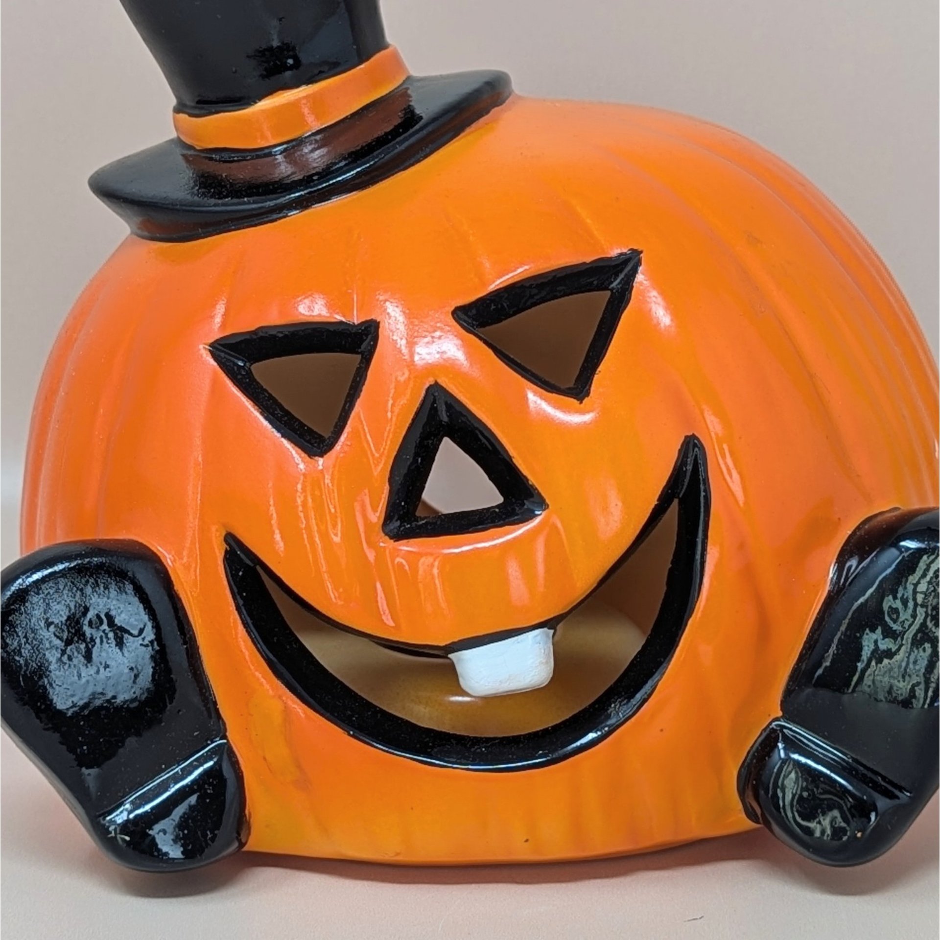 1990s PR Halloween Pumpkin Ceramic Light – Jack O Lantern Spooky Decor
