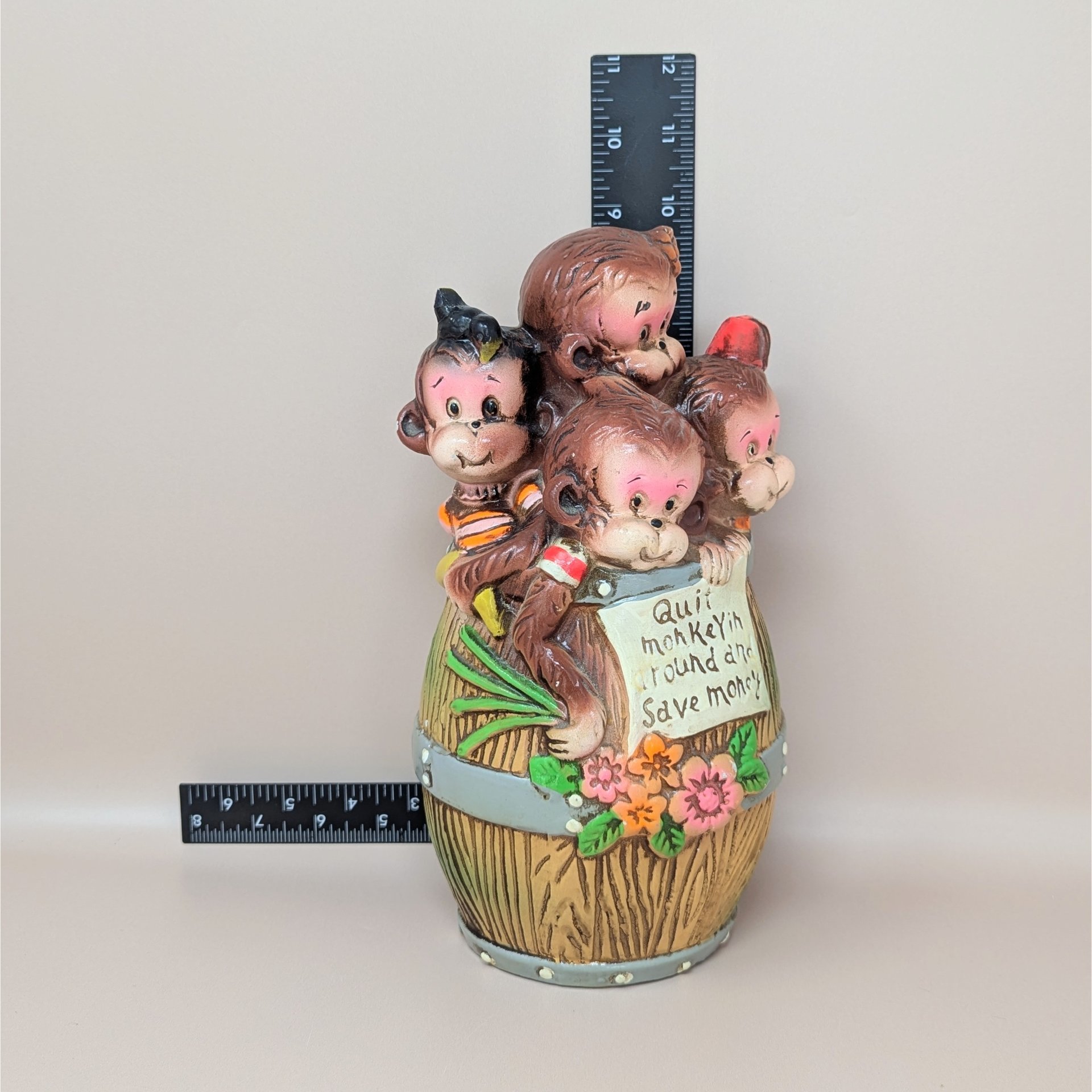 Barrel of Monkeys Ceramic Bank – Whimsical Kitschy Coin Saver