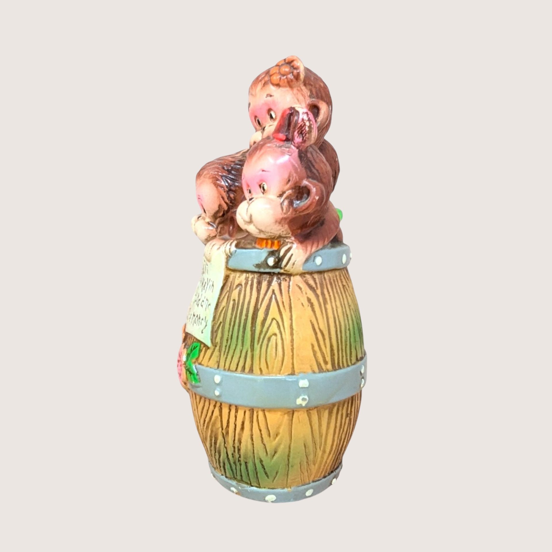 Vintage Barrel of Monkeys Ceramic Bank