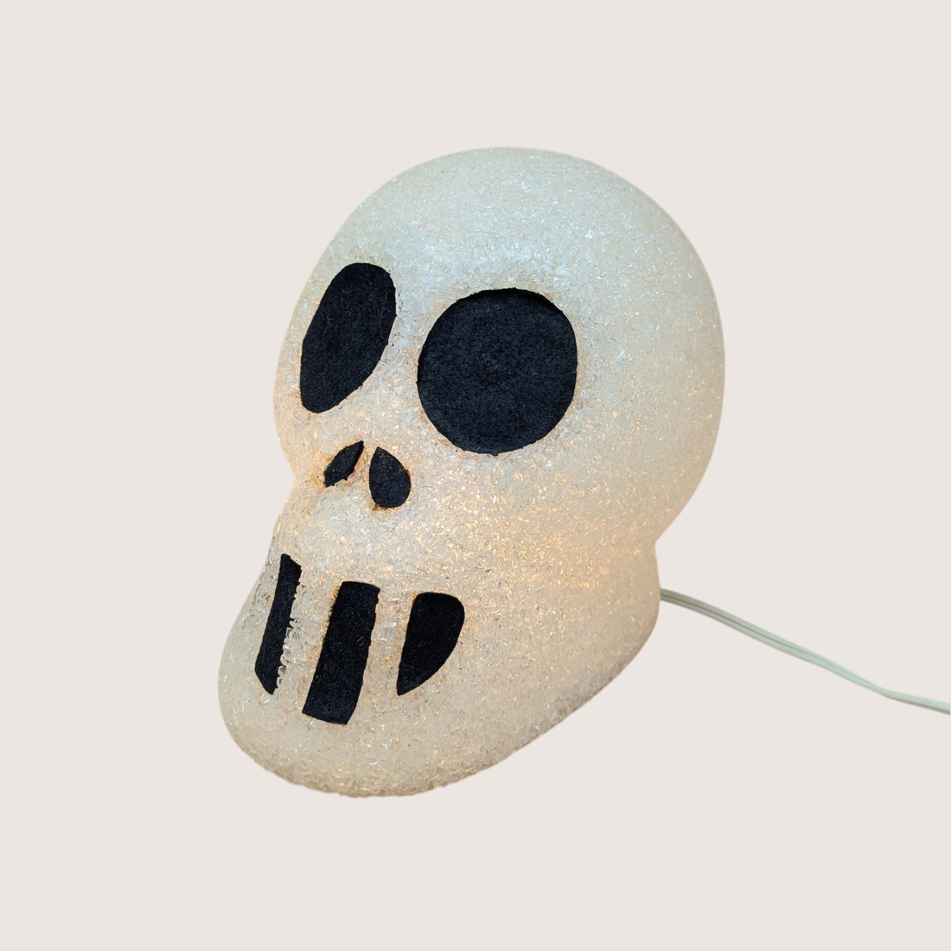 1970s Melted Plastic Popcorn Halloween Skull Light Up Decoration