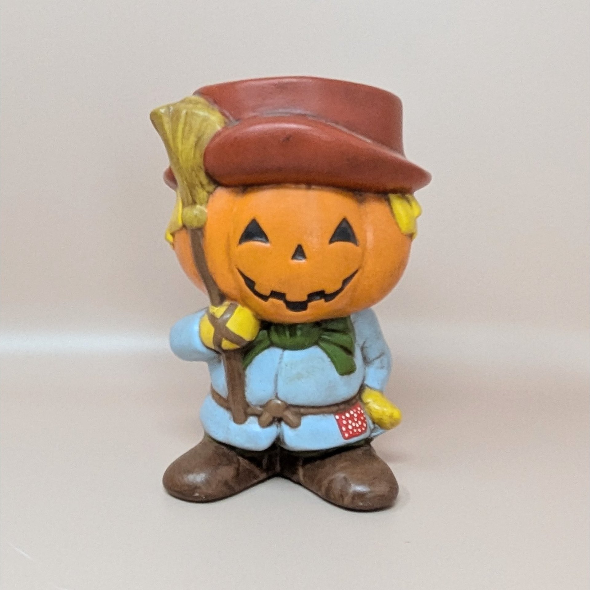1970s Halloween Figurines – Handpainted Ceramic Scarecrow and Jack O Lantern