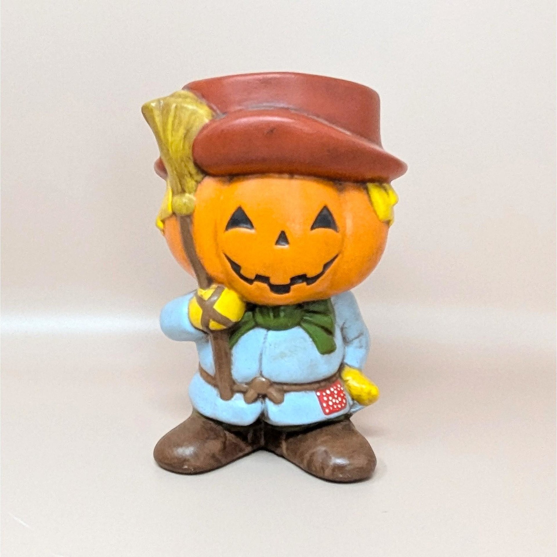1970s Halloween Ceramic Scarecrow and Jack O Lantern Figurines