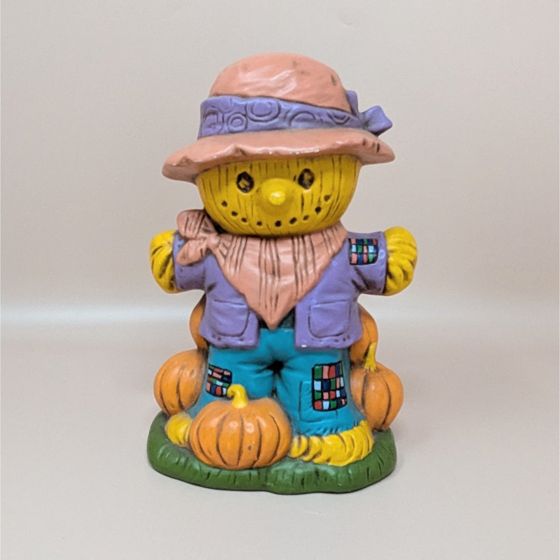 1970s Halloween Figurines – Handpainted Ceramic Scarecrow and Jack O Lantern