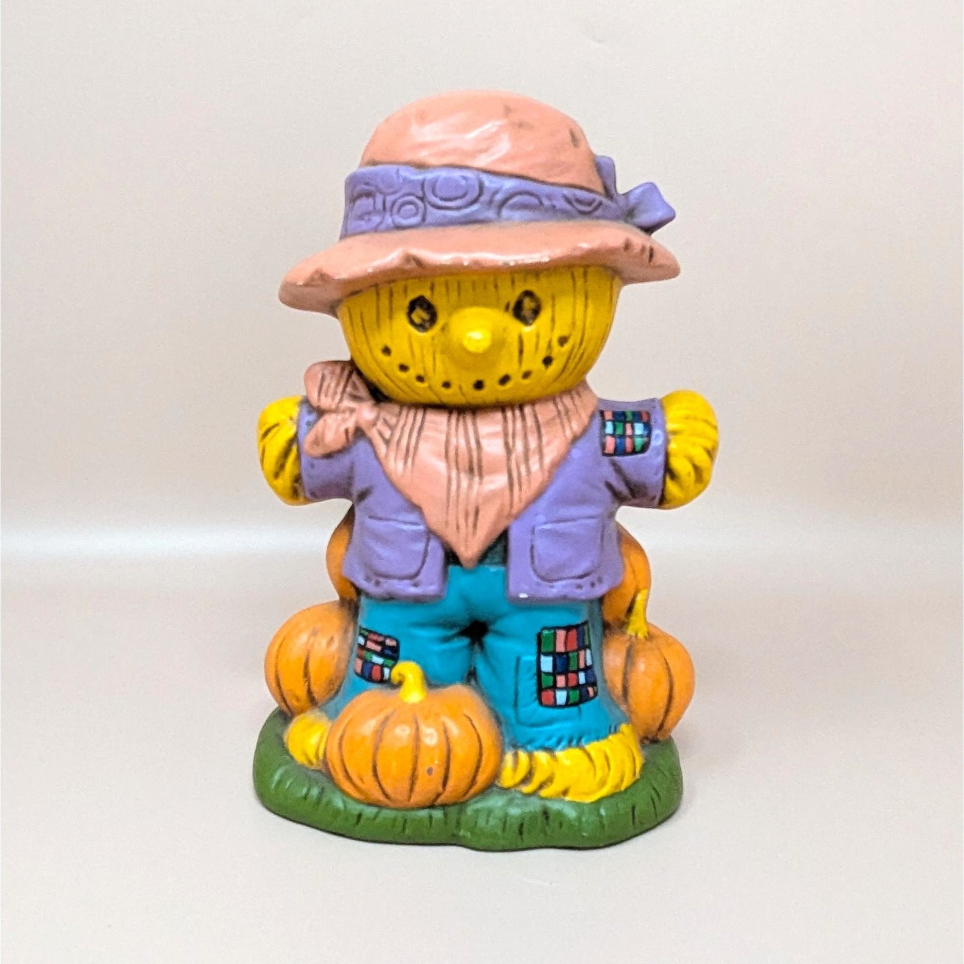 1970s Halloween Ceramic Scarecrow and Jack O Lantern Figurines
