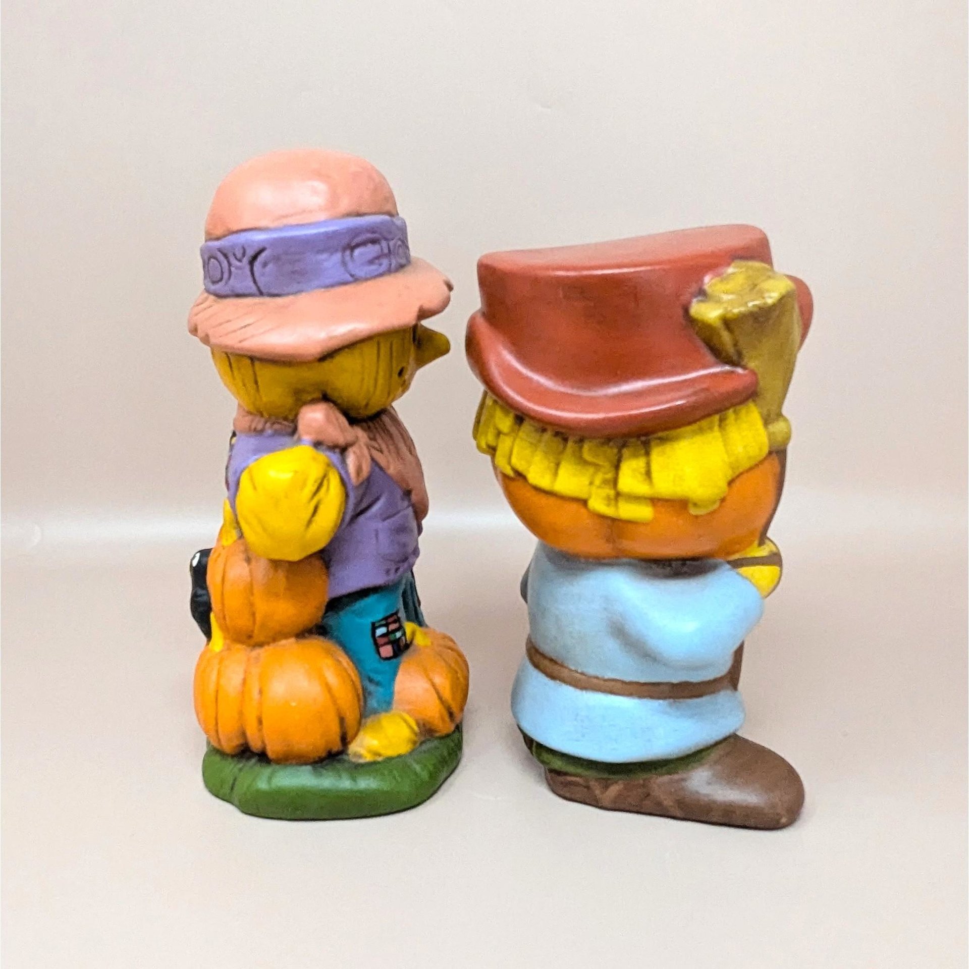1970s Halloween Ceramic Scarecrow and Jack O Lantern Figurines