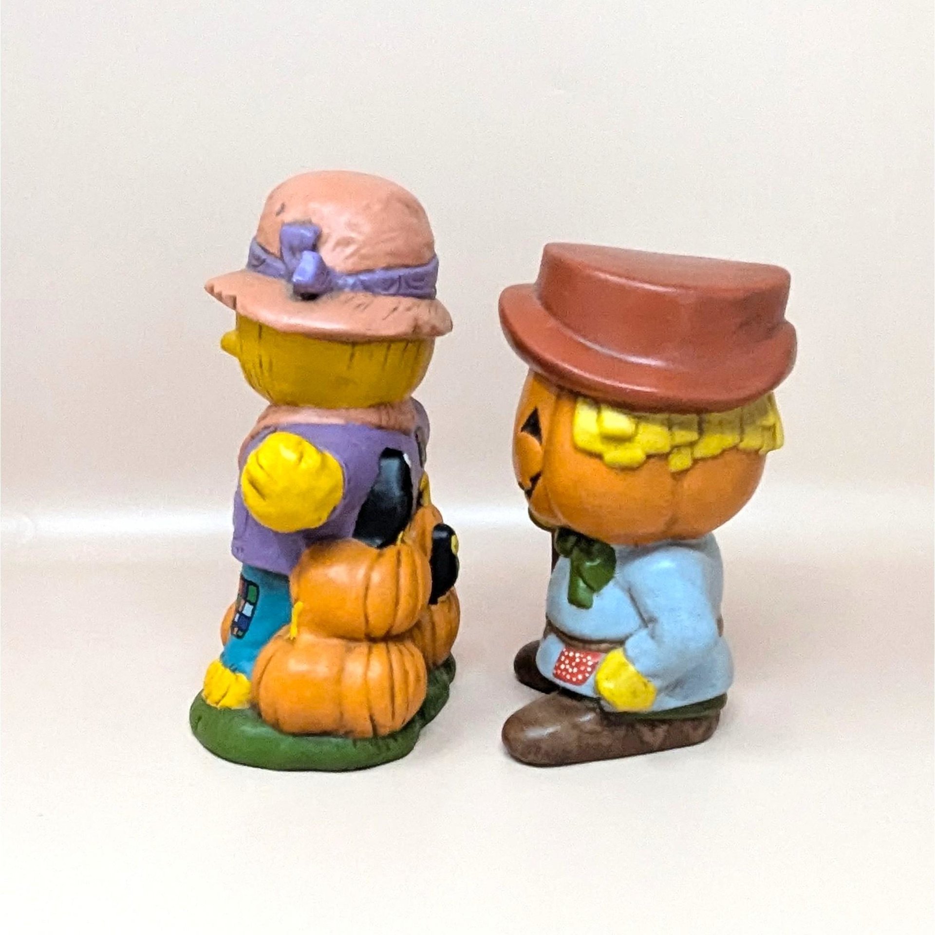 1970s Halloween Ceramic Scarecrow and Jack O Lantern Figurines