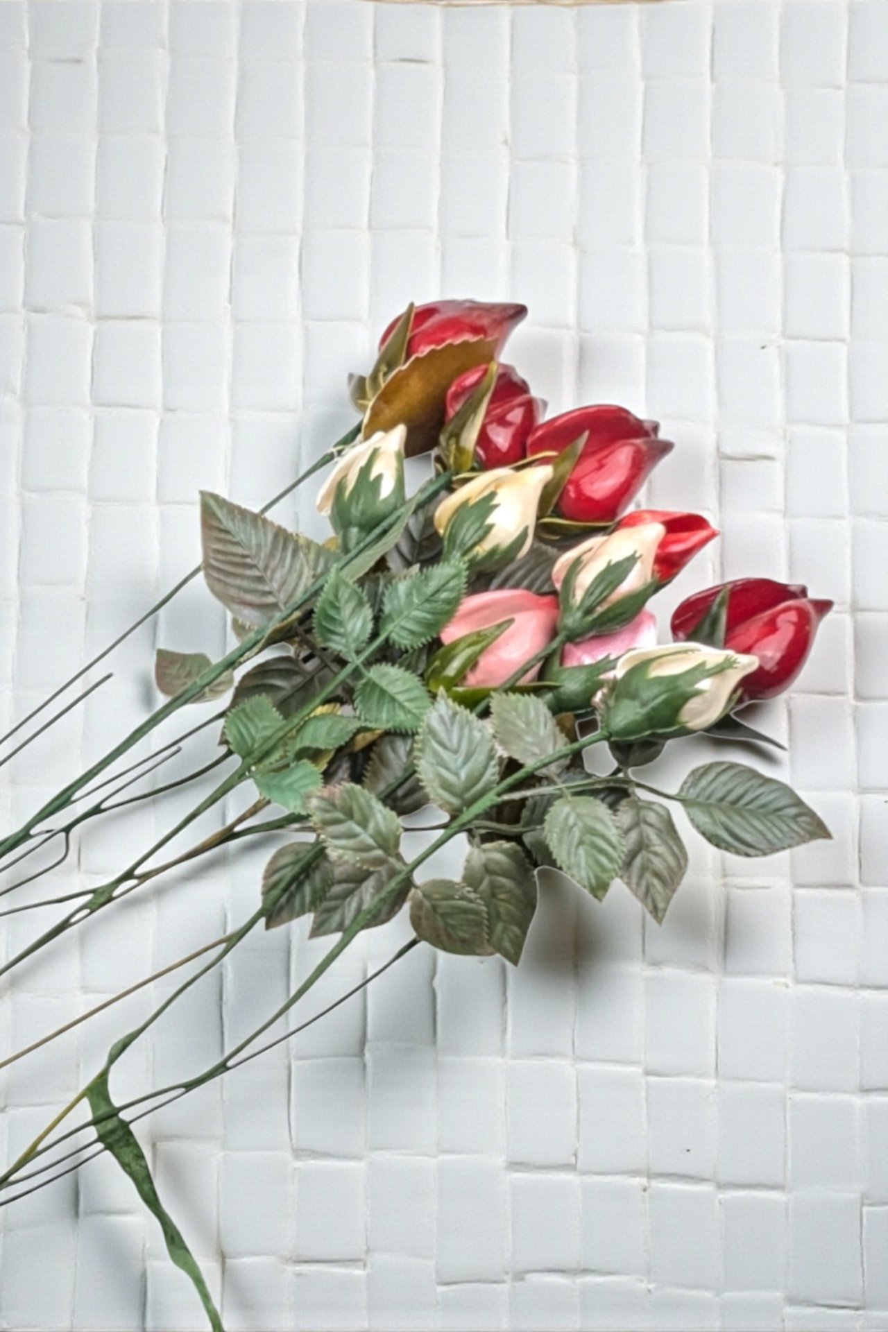 Mid Century Glossy Artificial Rose Bouquet: Assorted Colors