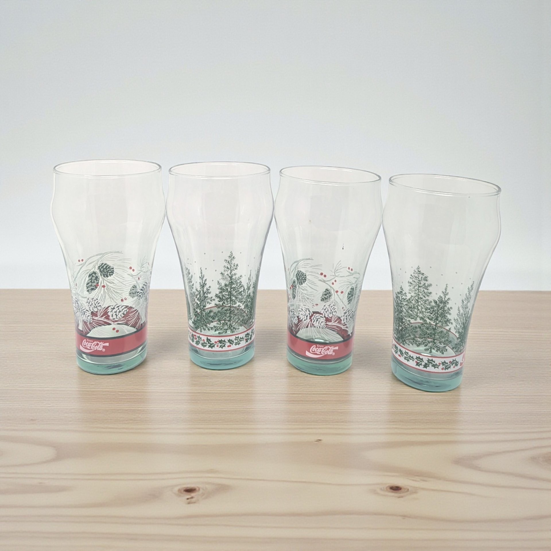Set of 4 Vintage Coca-Cola Pine Cone and Tree Glasses