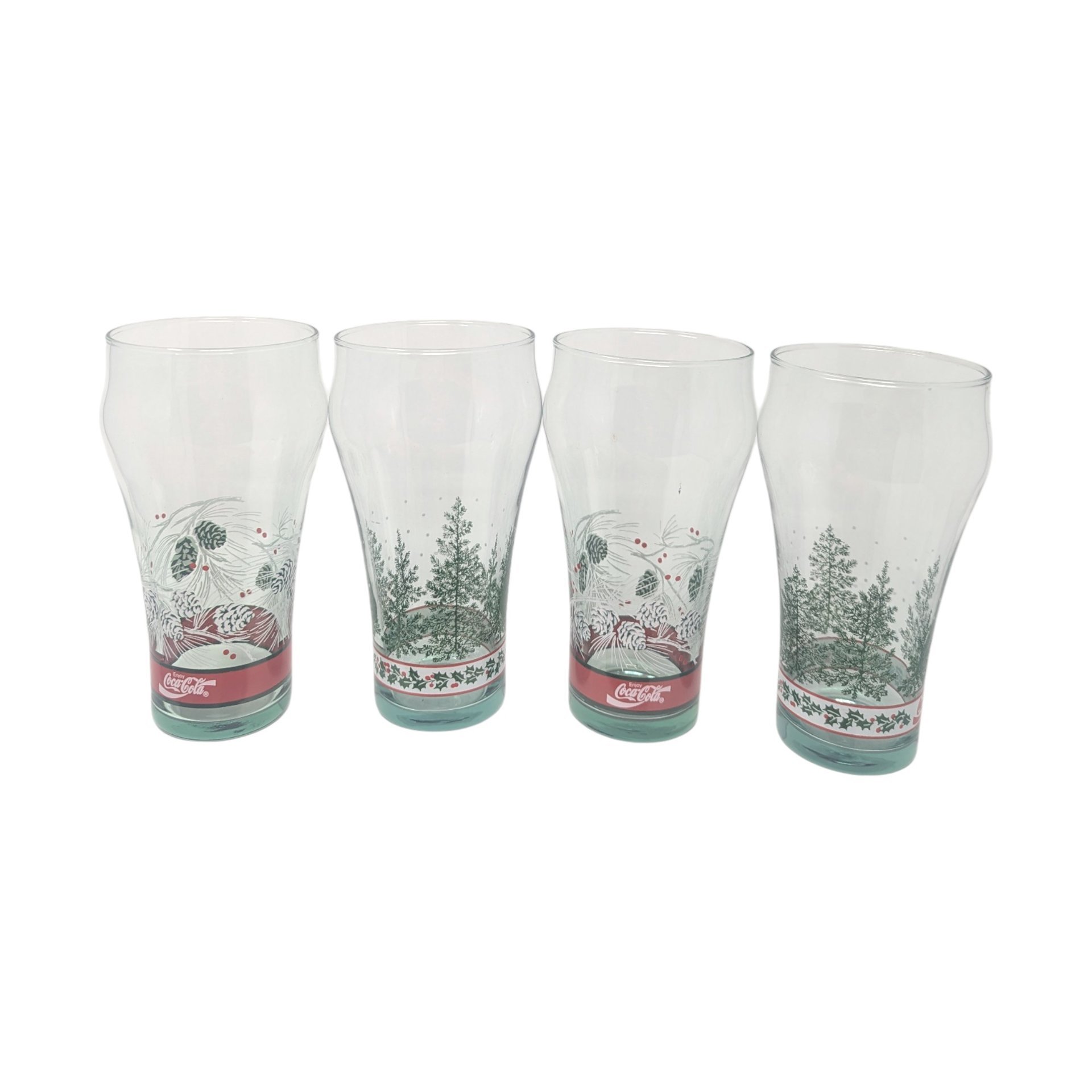 Set of 4 Vintage Coca-Cola Pine Cone and Tree Glasses