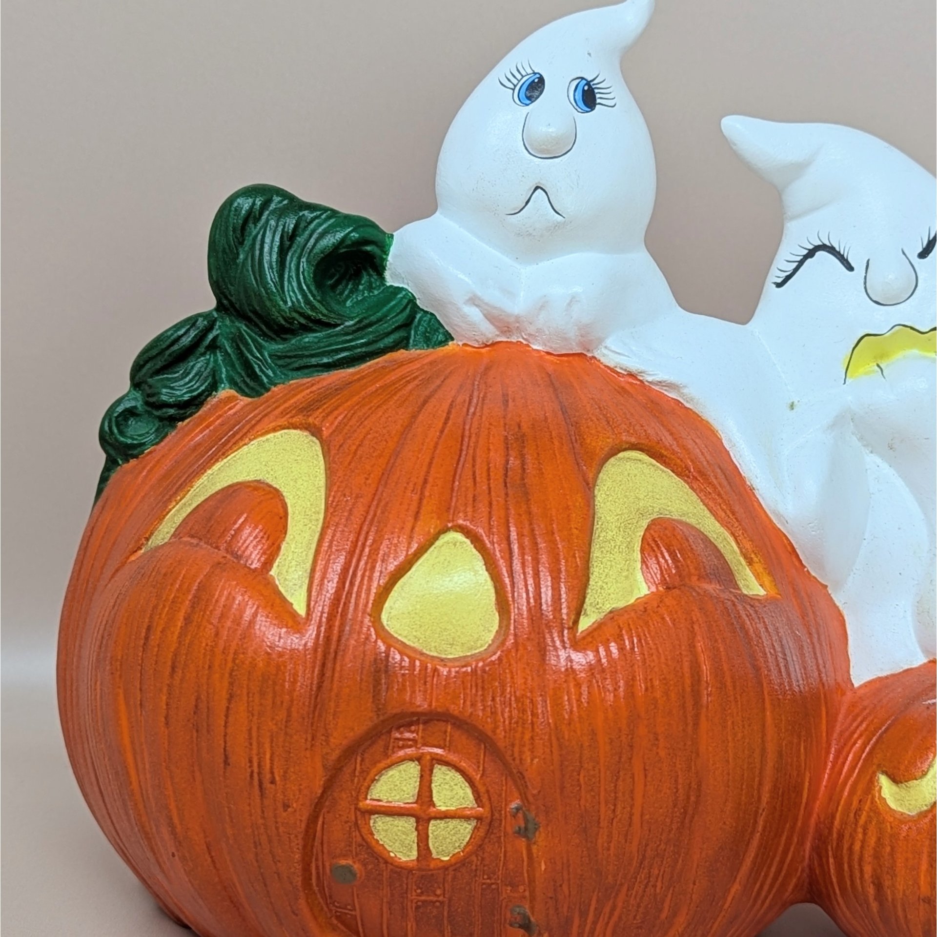 Vintage Halloween Figurine – Handpainted Ceramic Ghost and Pumpkin