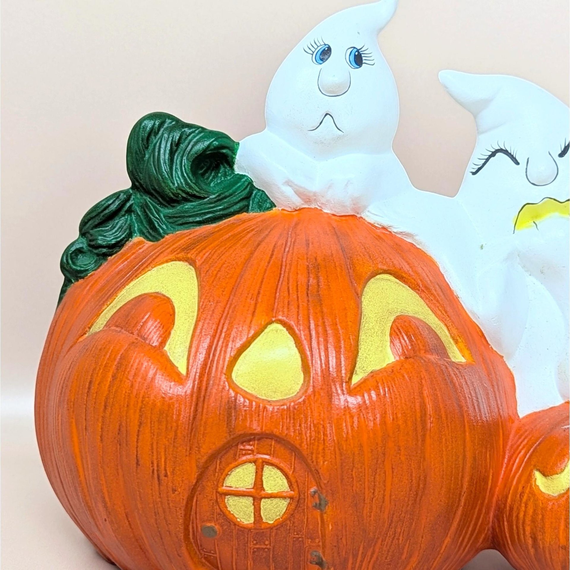 Vintage Halloween Ceramic Ghost and Pumpkin Figurine