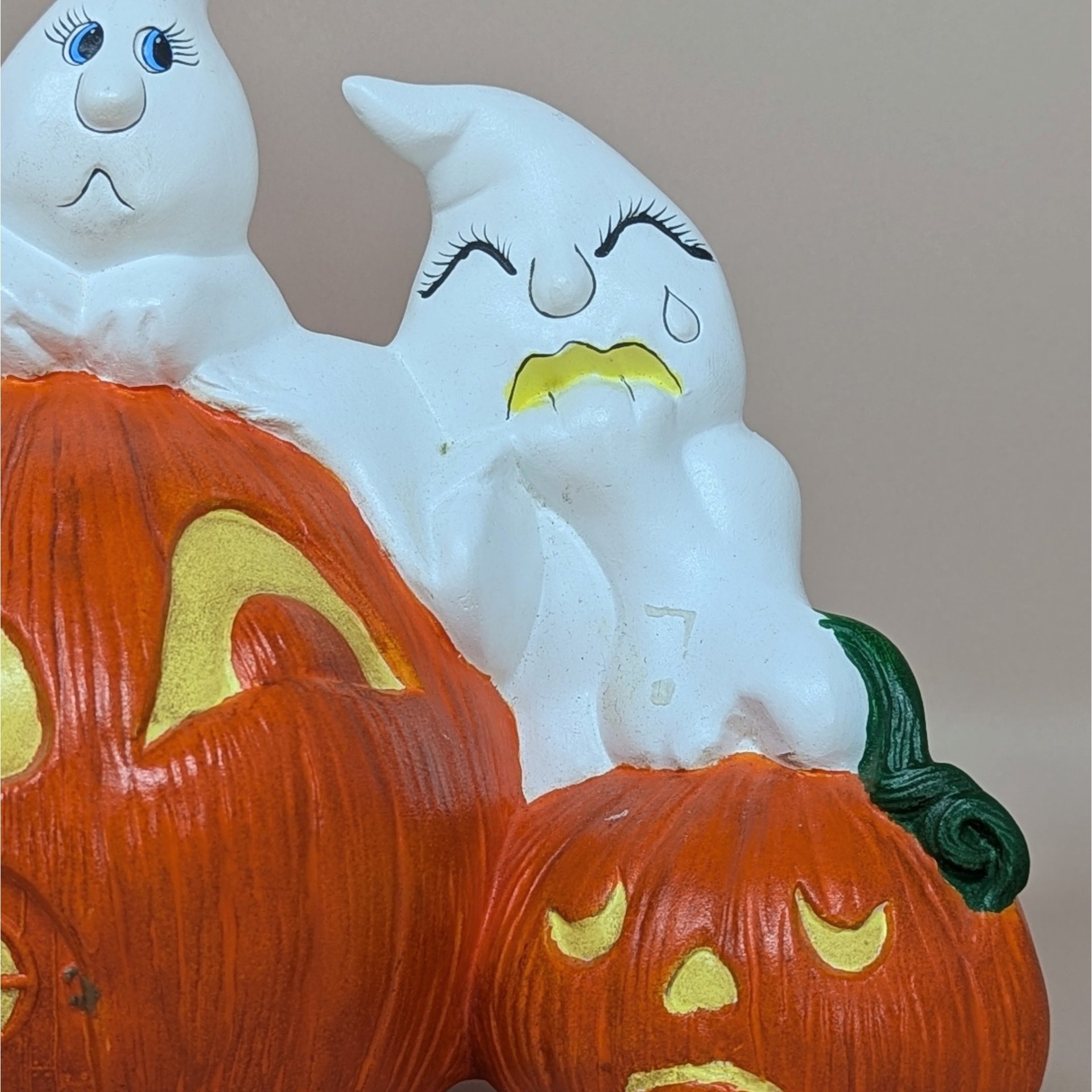 Vintage Halloween Figurine – Handpainted Ceramic Ghost and Pumpkin