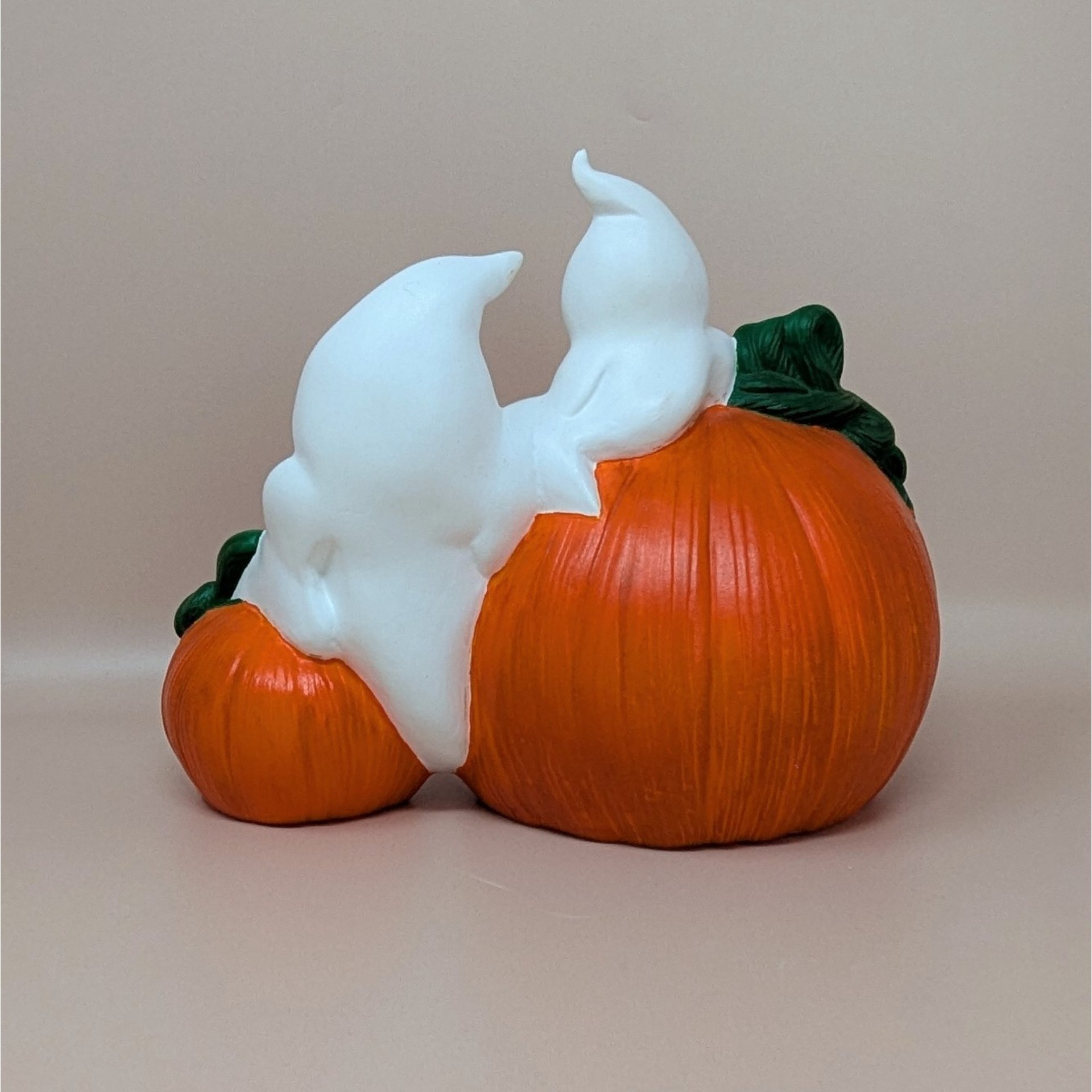 Vintage Halloween Figurine – Handpainted Ceramic Ghost and Pumpkin