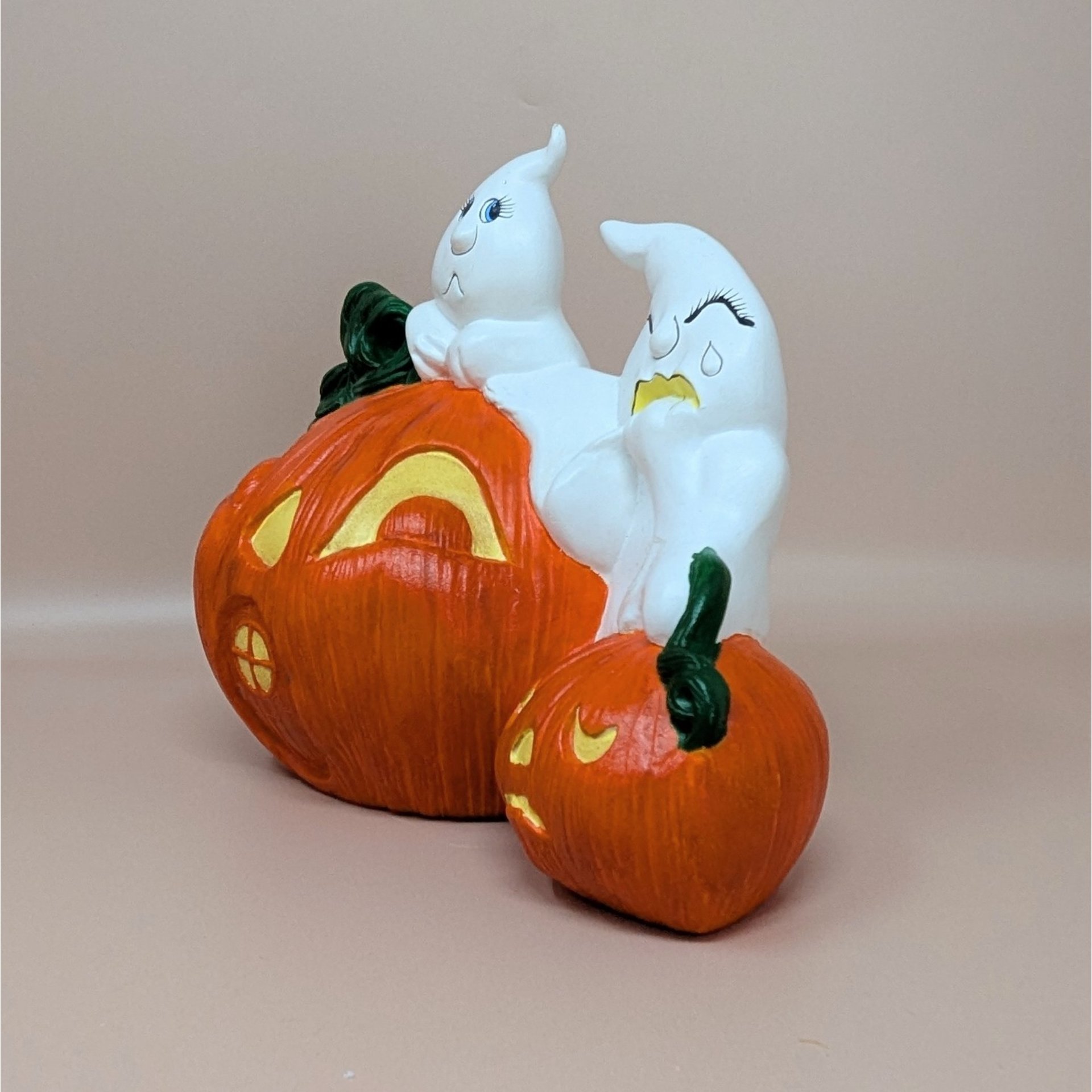 Vintage Halloween Figurine – Handpainted Ceramic Ghost and Pumpkin