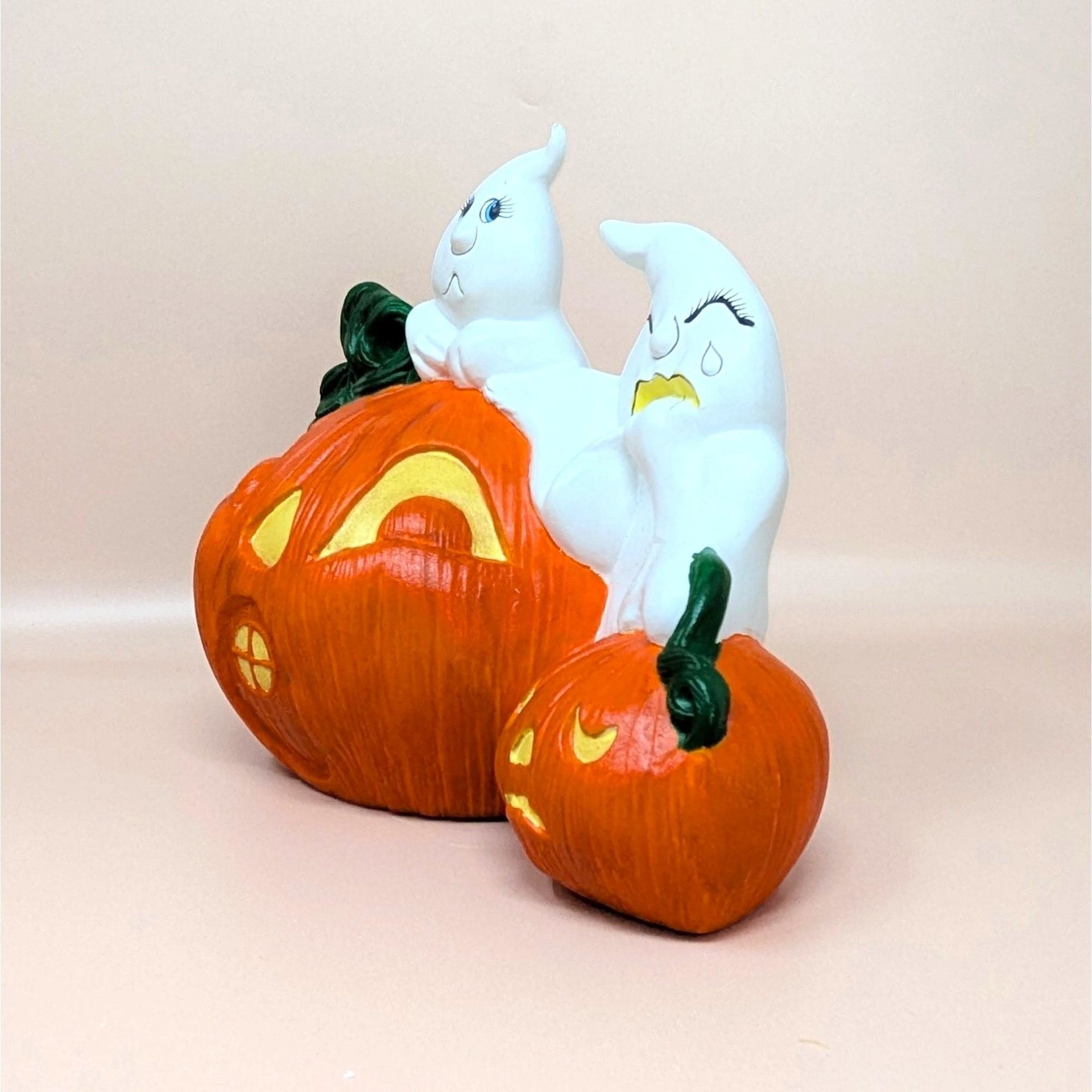 Vintage Halloween Ceramic Ghost and Pumpkin Figurine