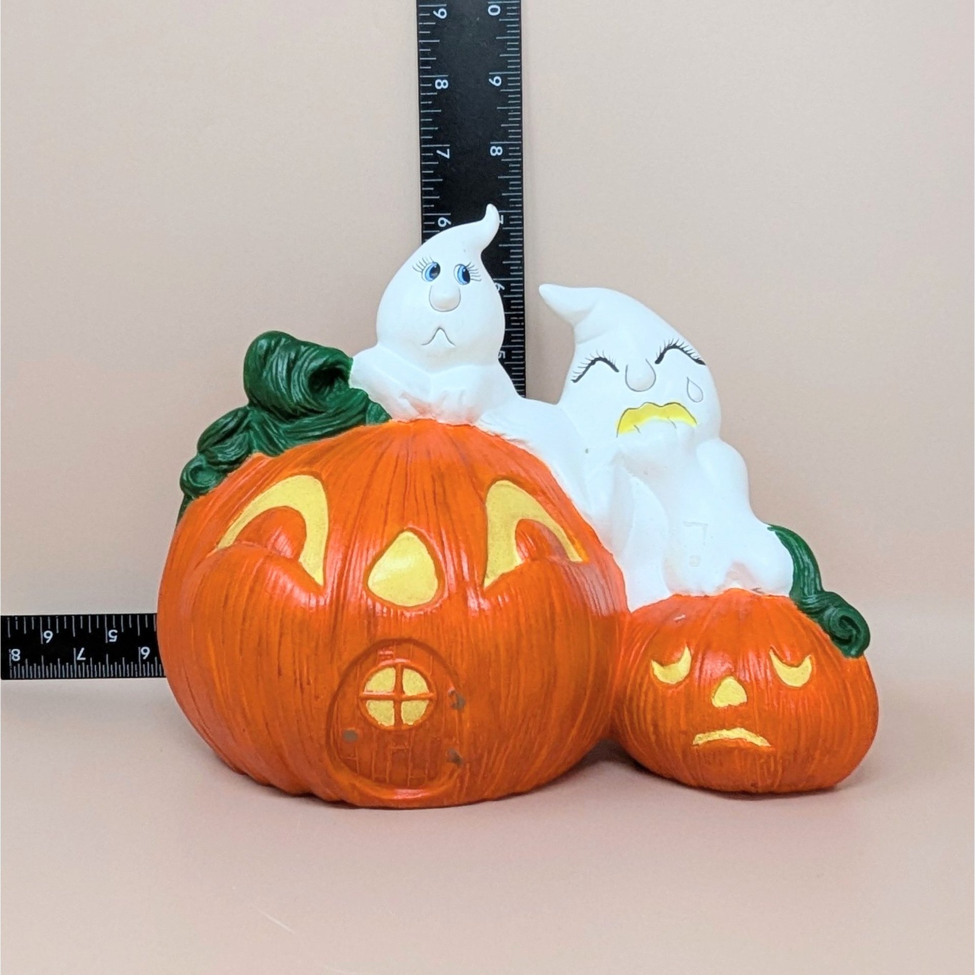 Vintage Halloween Ceramic Ghost and Pumpkin Figurine