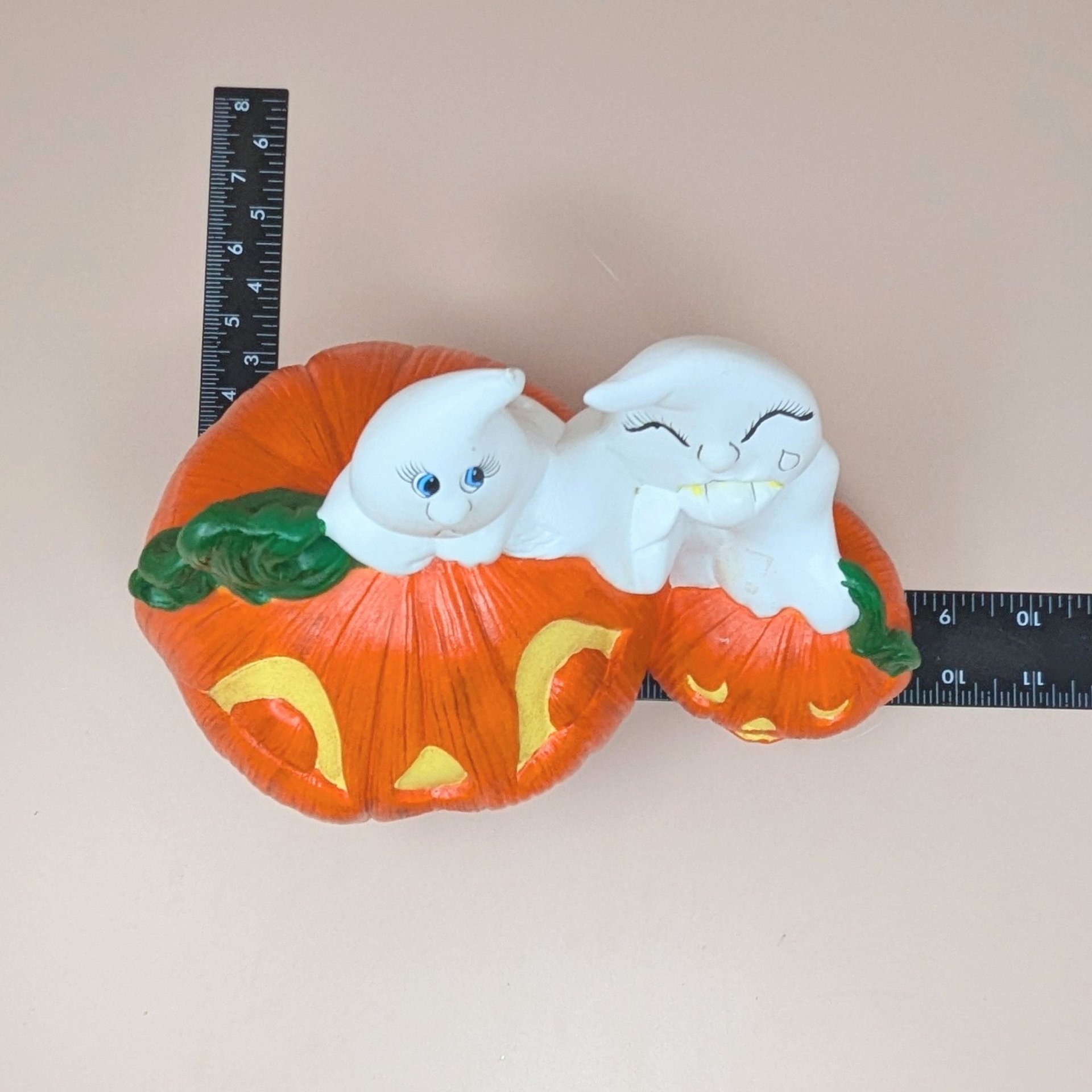Vintage Halloween Ceramic Ghost and Pumpkin Figurine