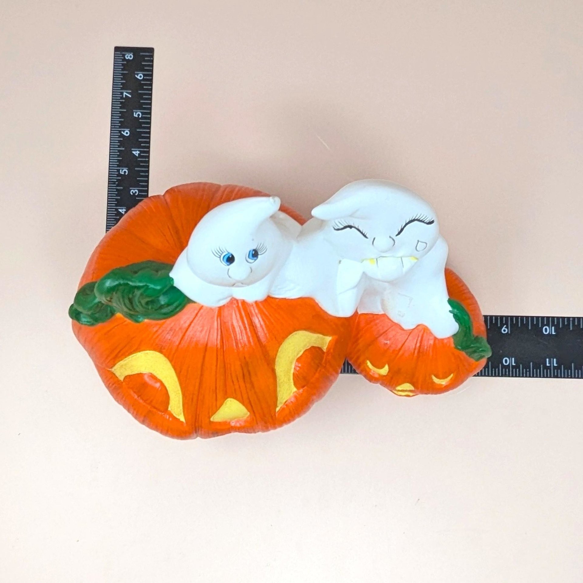 Vintage Halloween Ceramic Ghost and Pumpkin Figurine