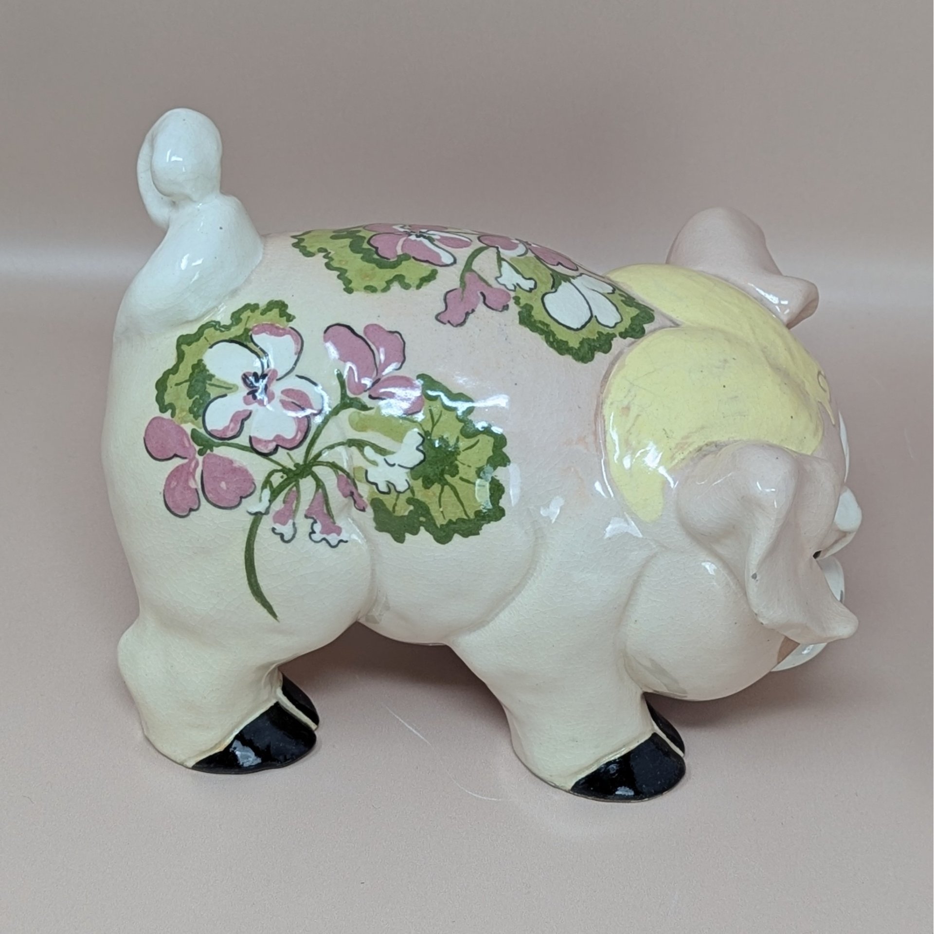 Kay Finch Grumpy Pig – 1940s California Pottery – Floral Ceramic Figurine