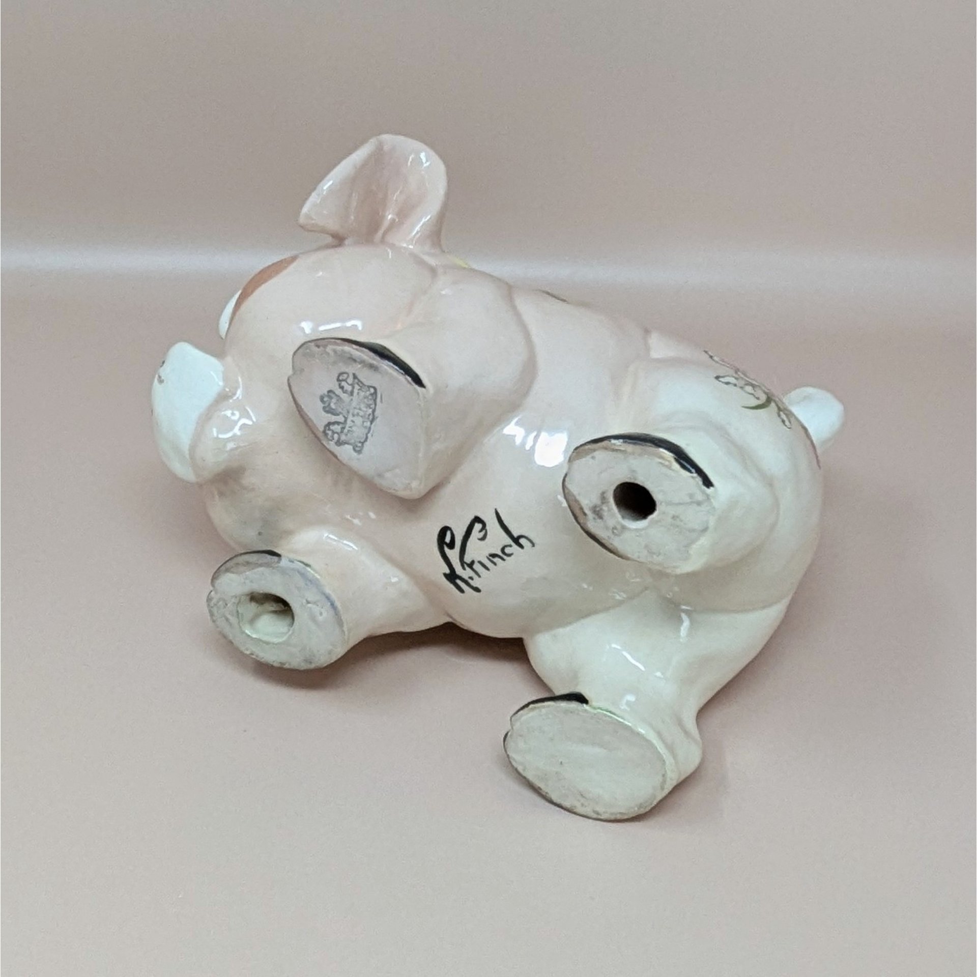 Kay Finch Grumpy Pig – 1940s California Pottery – Floral Ceramic Figurine