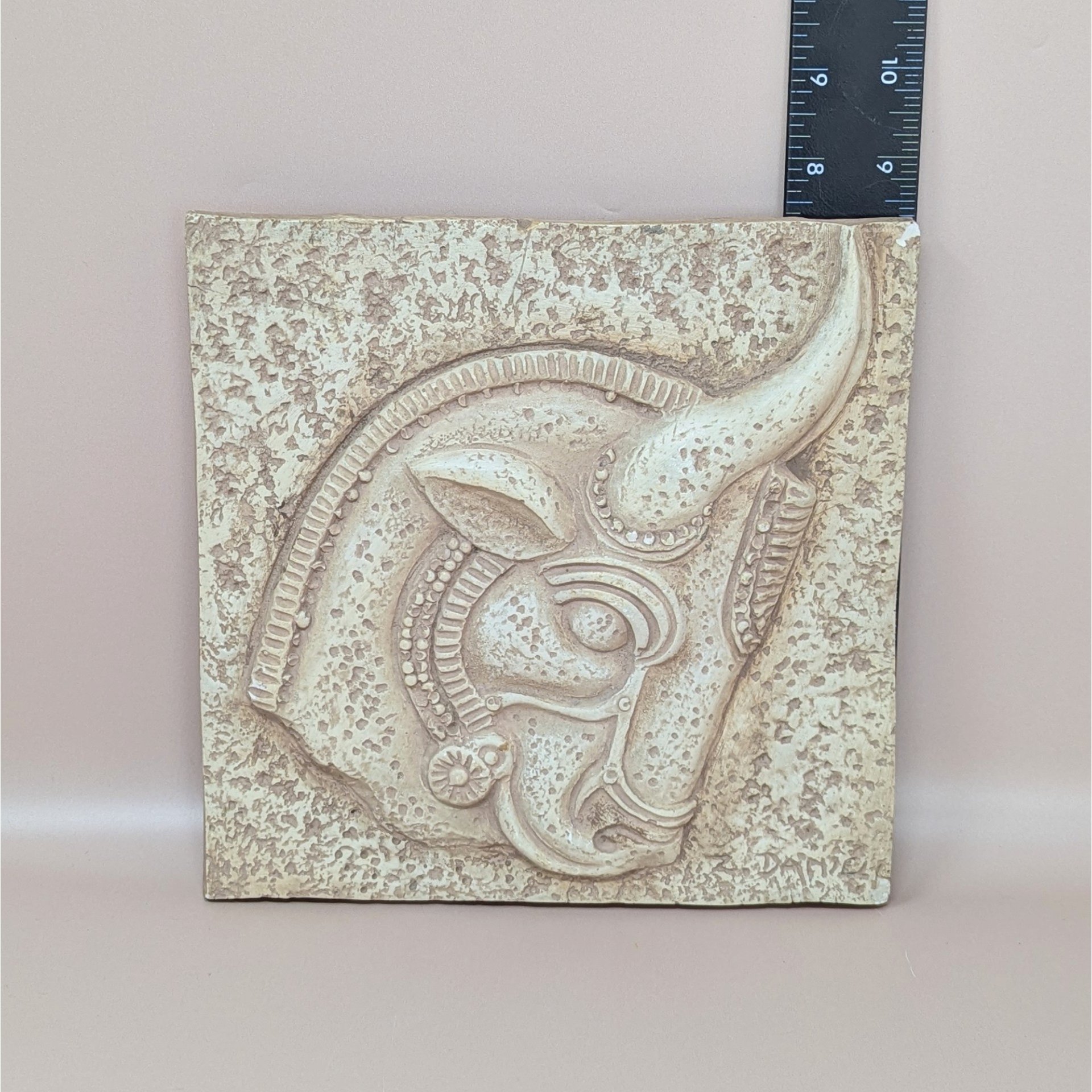 1960s Z. Danjell Greek Wall Art: Horse & Bull Plaster Pair