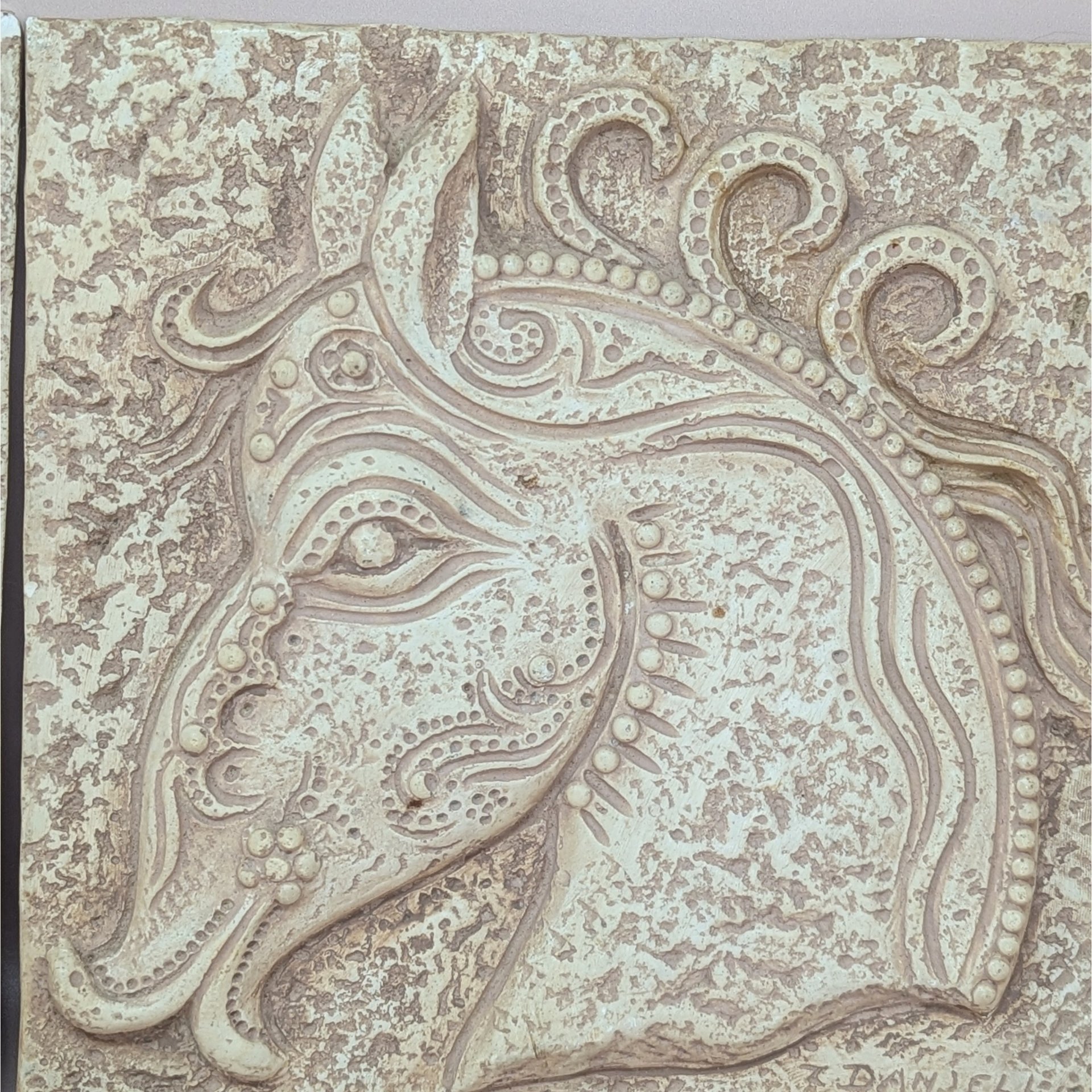 1960s Z. Danjell Greek Wall Art: Horse & Bull Plaster Pair