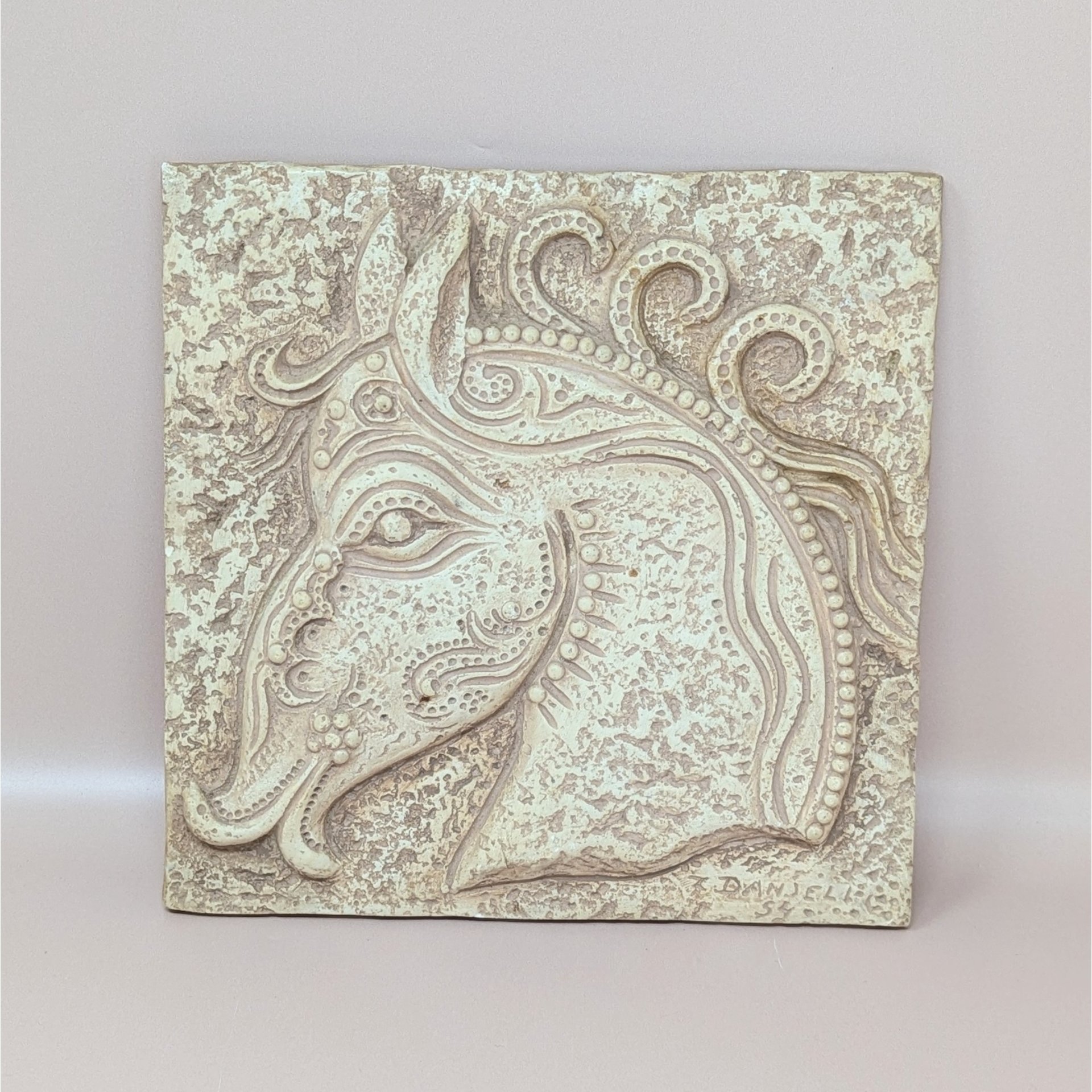 1960s Z. Danjell Greek Wall Art: Horse & Bull Plaster Pair