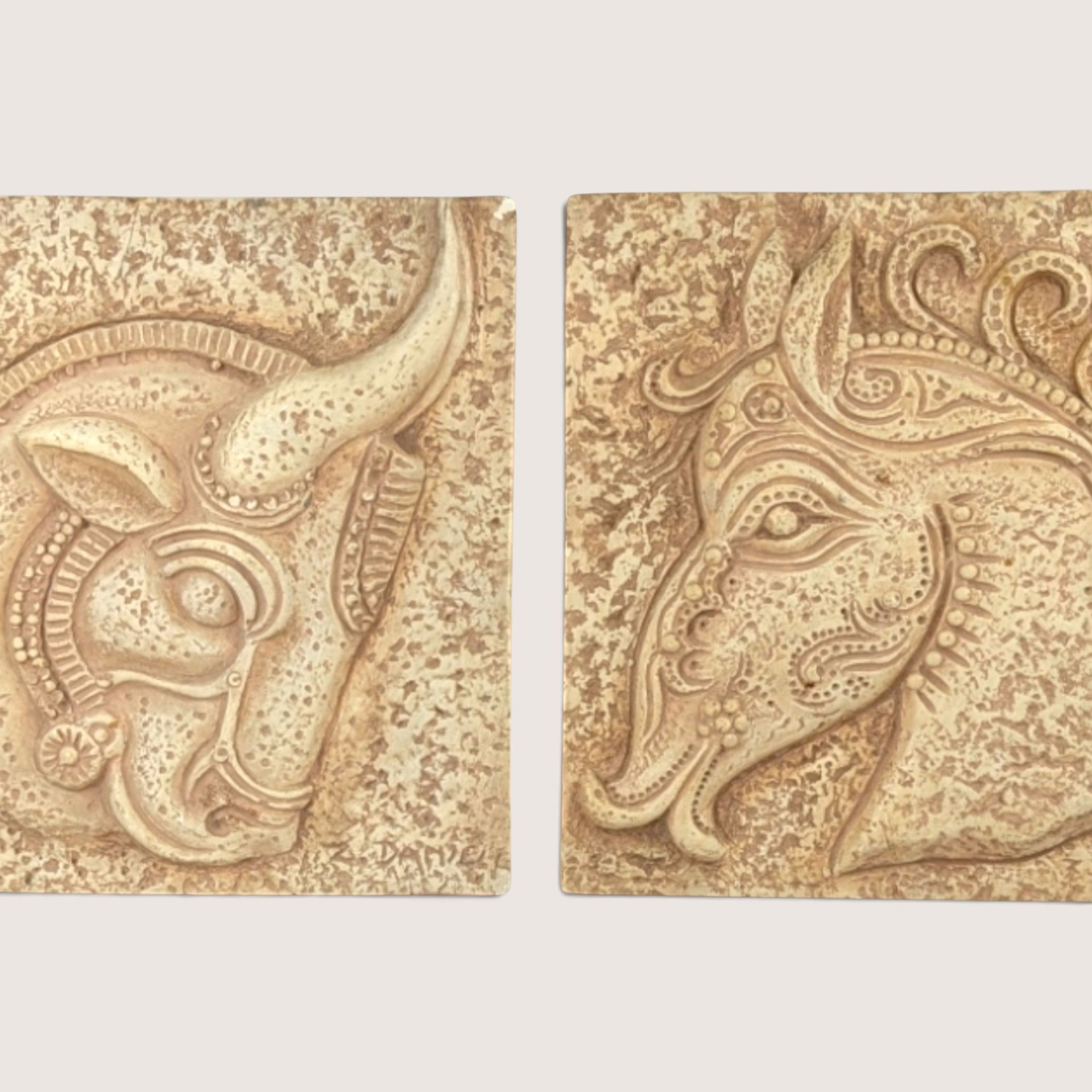 Vintage 1960s Z Danjell Greek Wall Art Horse and Bull Pair