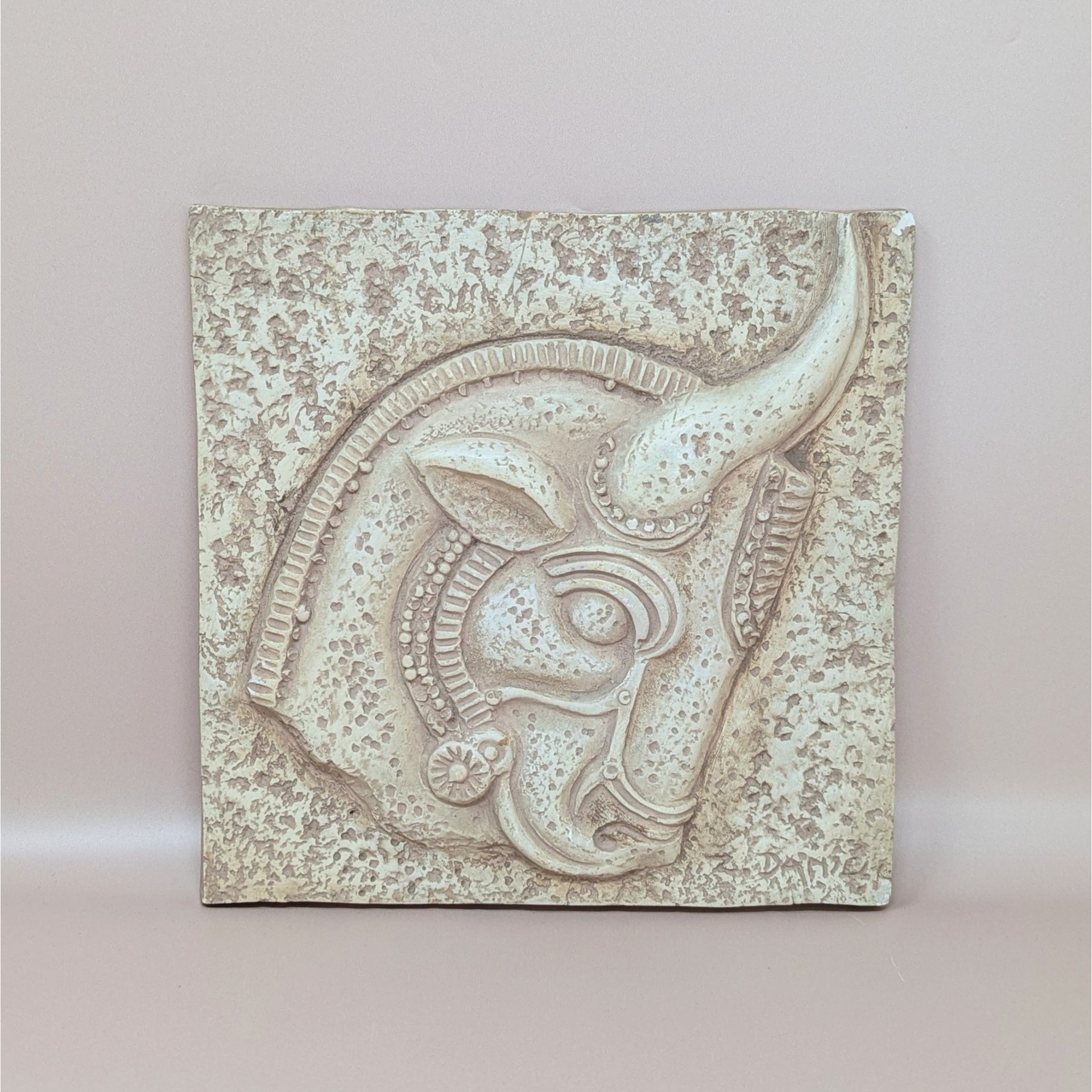 1960s Z. Danjell Greek Wall Art: Horse & Bull Plaster Pair