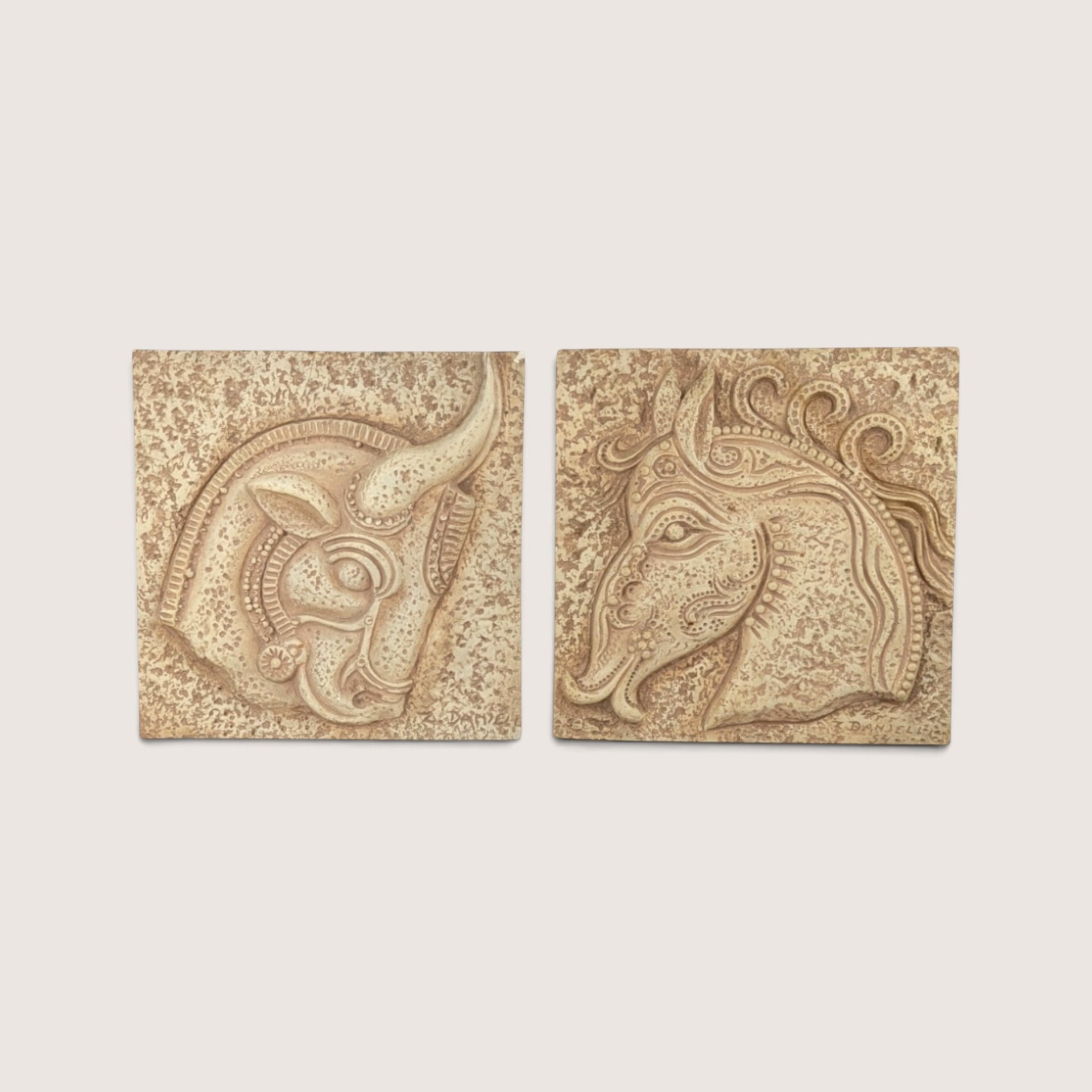 Vintage 1960s Z Danjell Greek Wall Art Horse and Bull Pair
