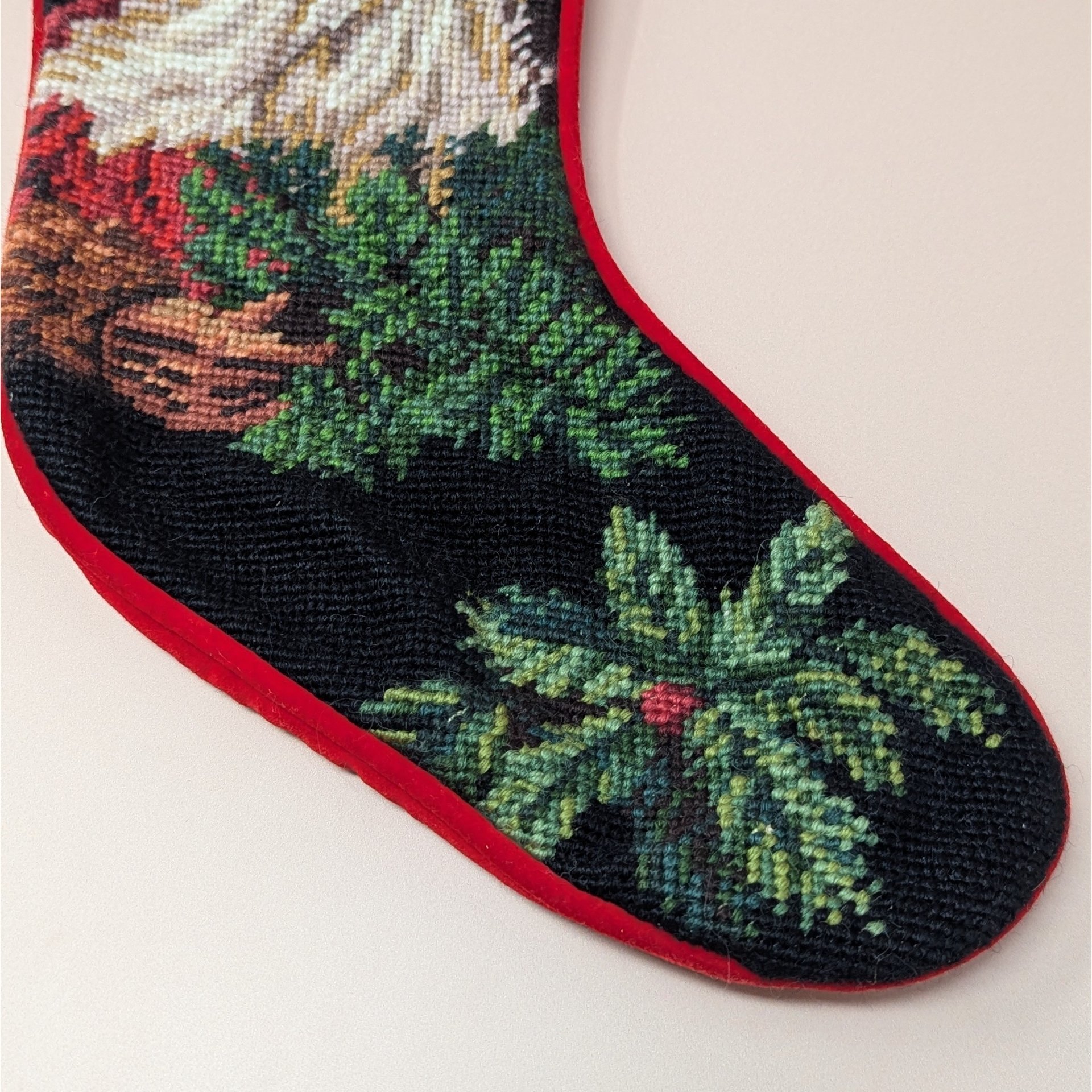 1990s Traditional Old World Santa Needlepoint Stocking