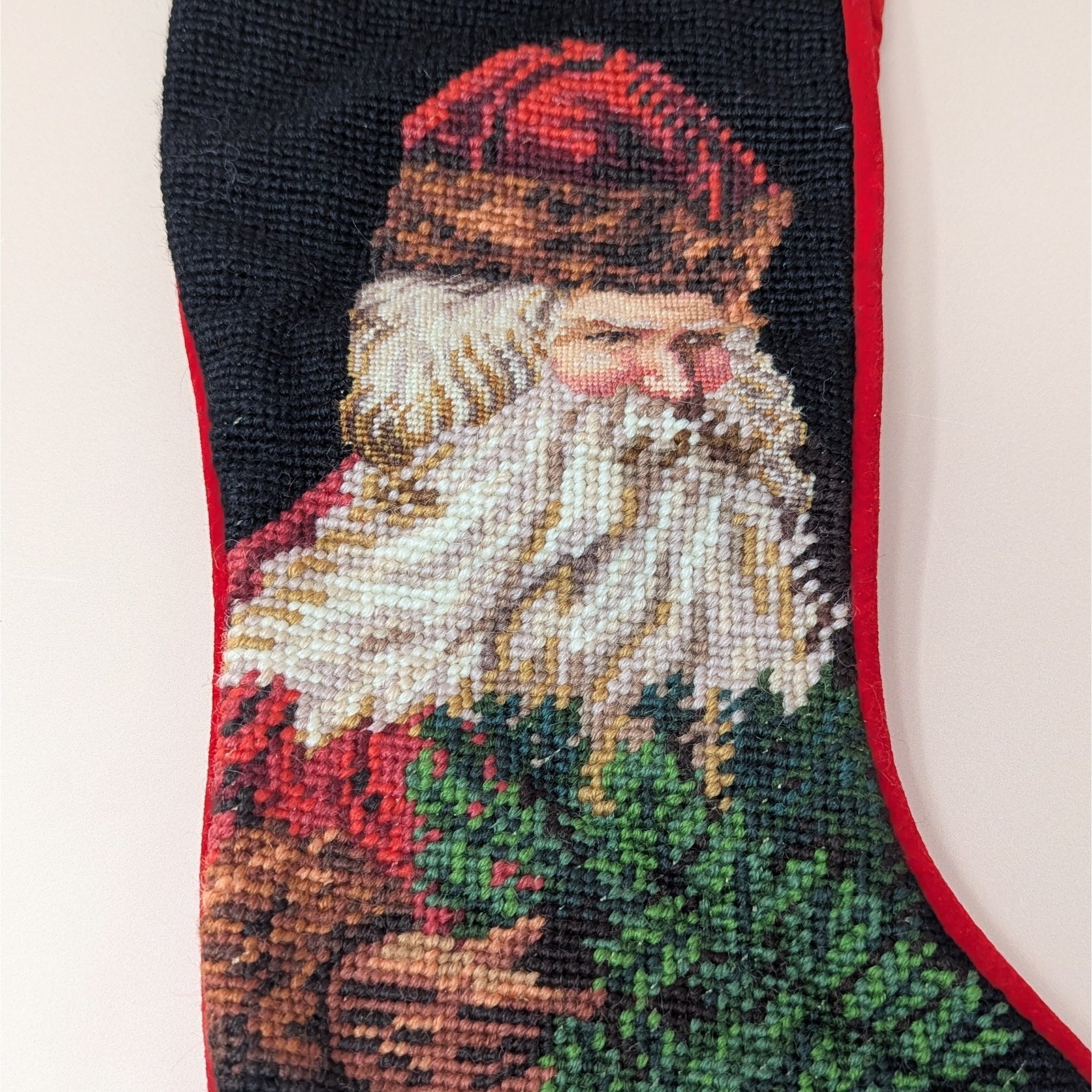1990s Traditional Old World Santa Needlepoint Stocking