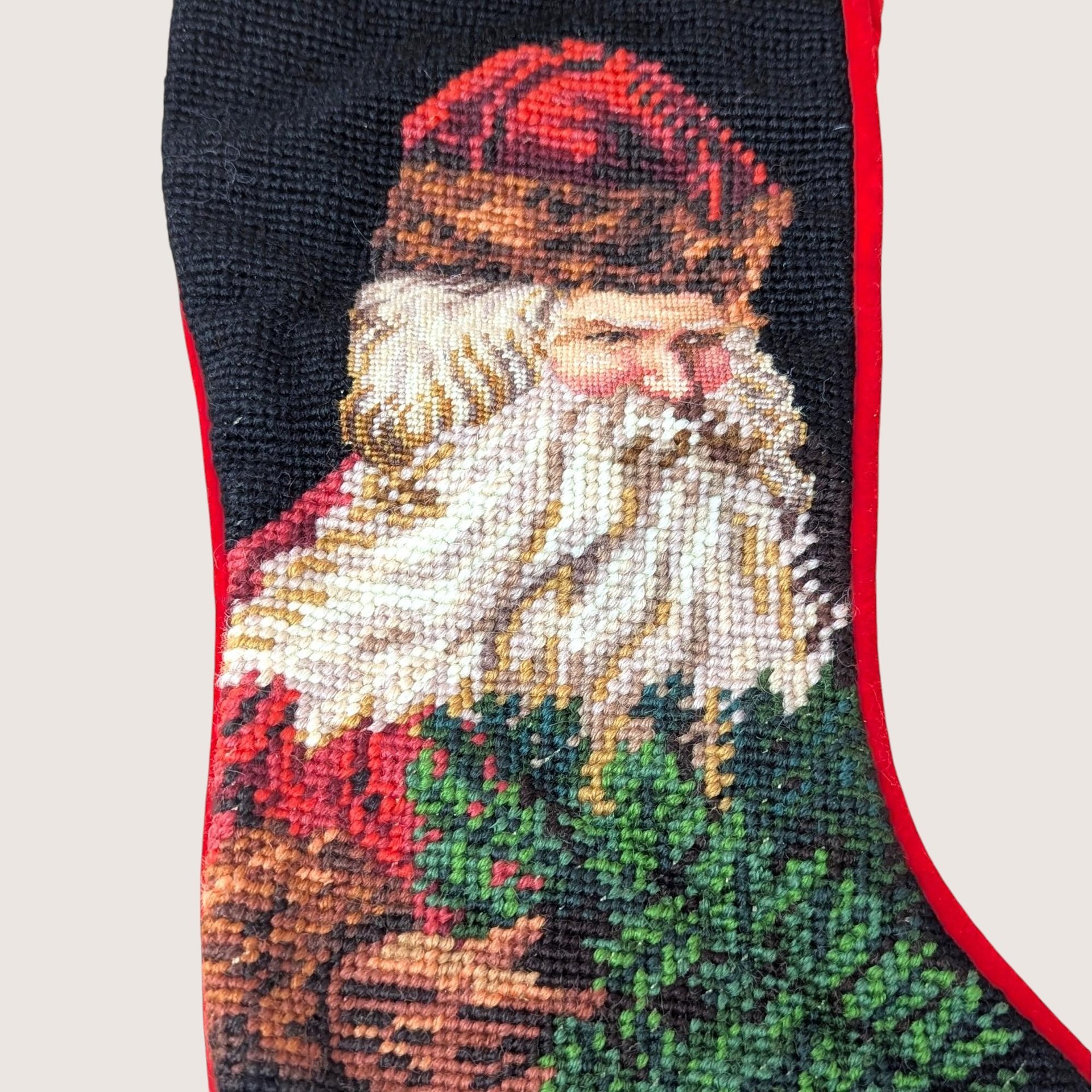 1990s Traditional Old World Santa Needlepoint Stocking