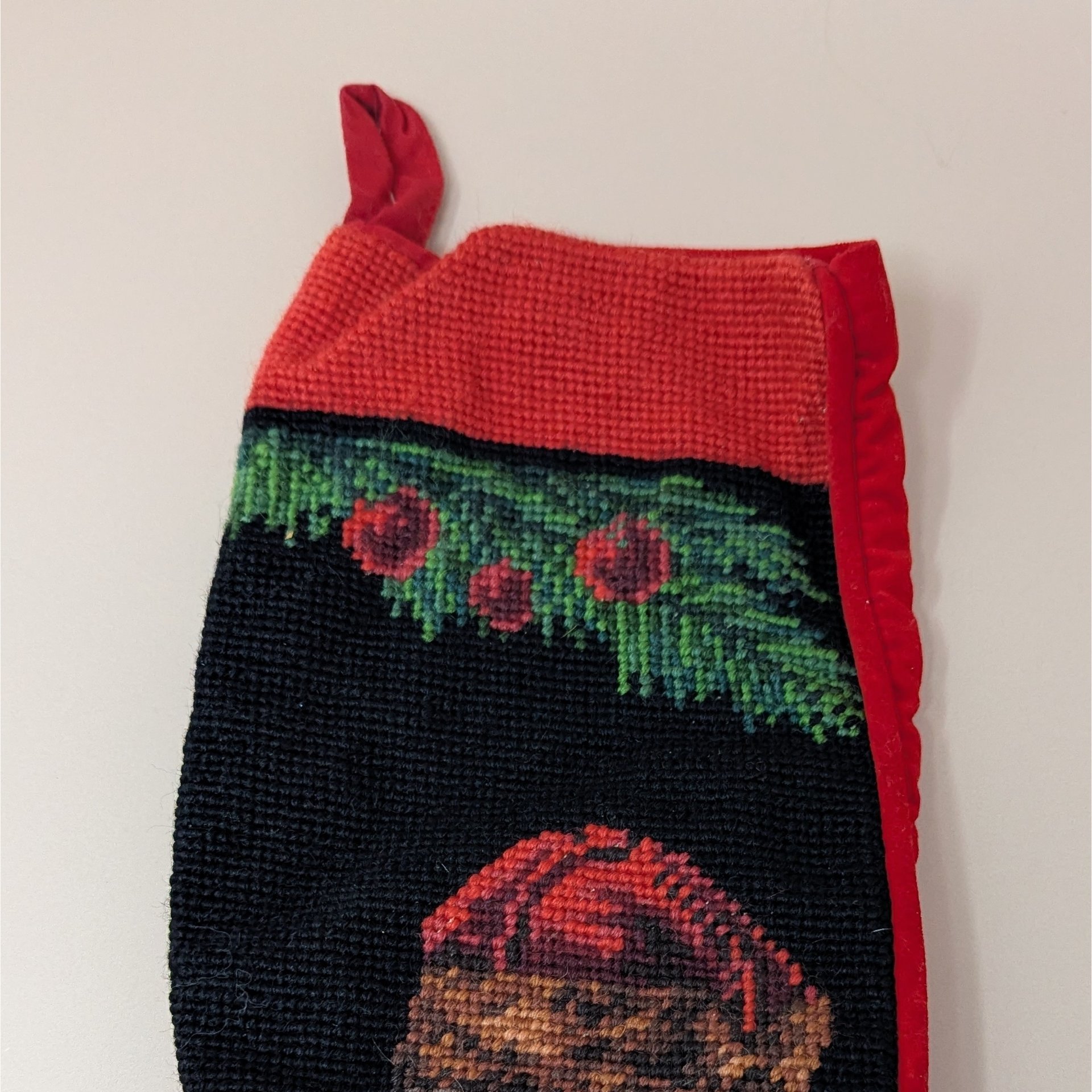 1990s Traditional Old World Santa Needlepoint Stocking