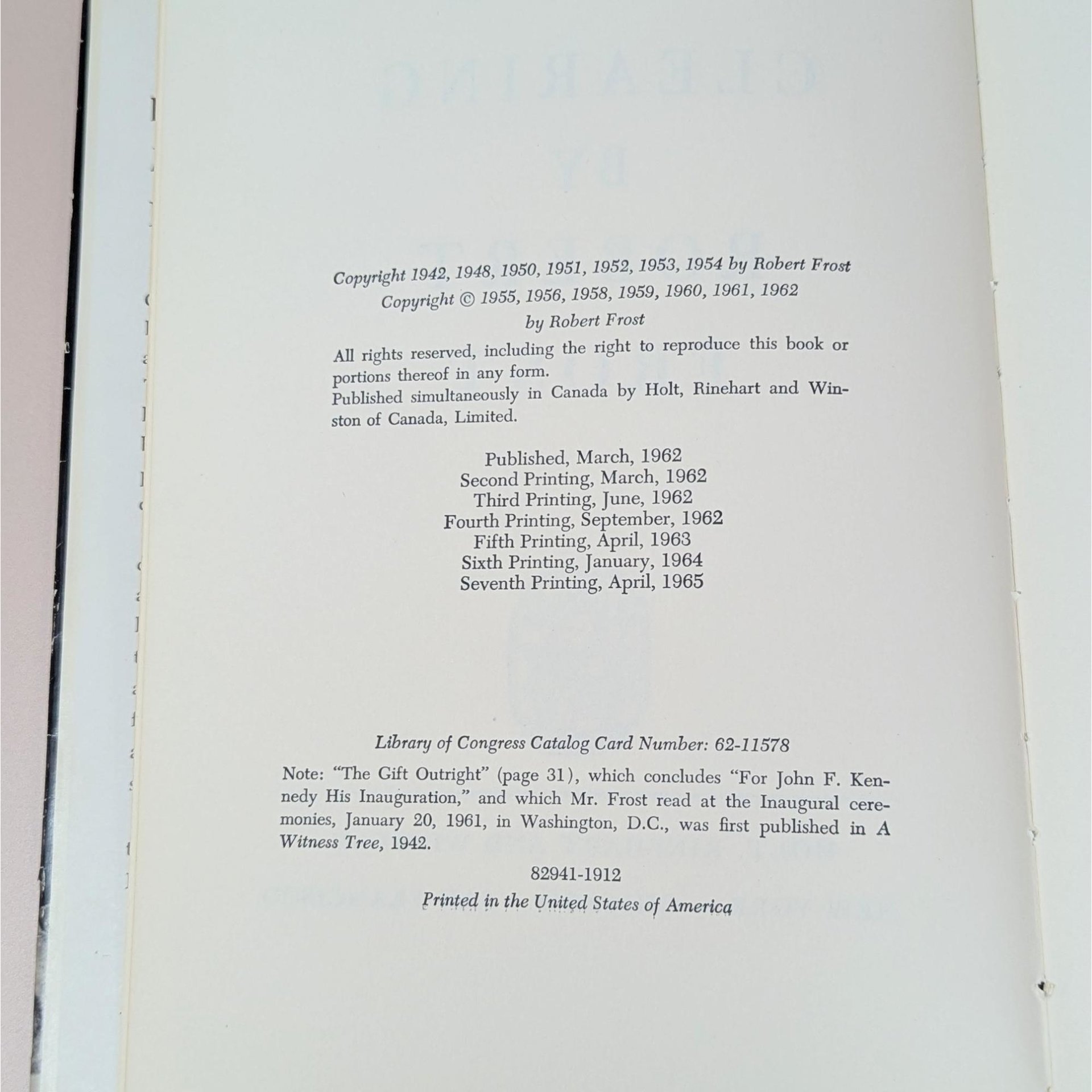 1962 In the Clearing by Robert Frost