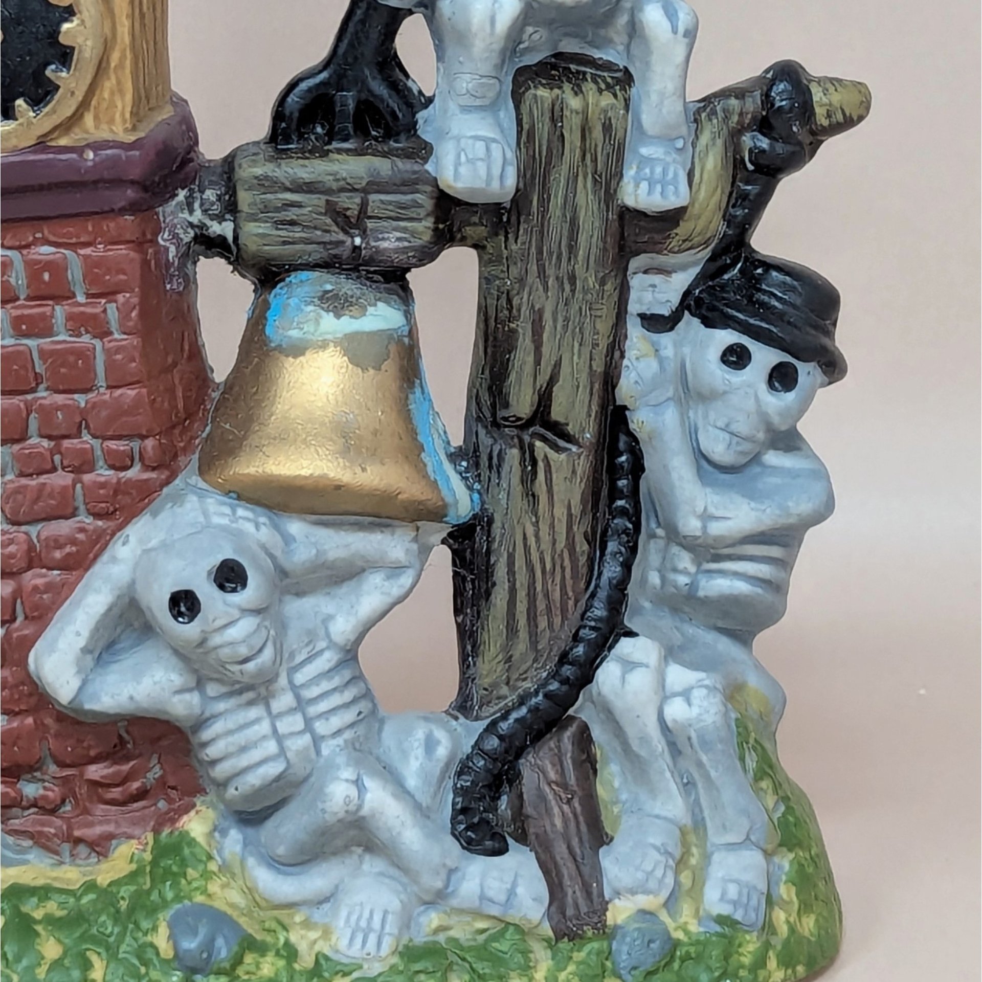 1990s Vintage Halloween Skeleton Clock Village Piece