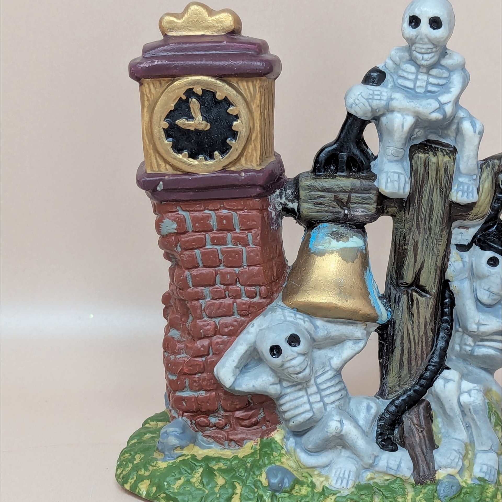 1990s Vintage Halloween Skeleton Clock Village Piece