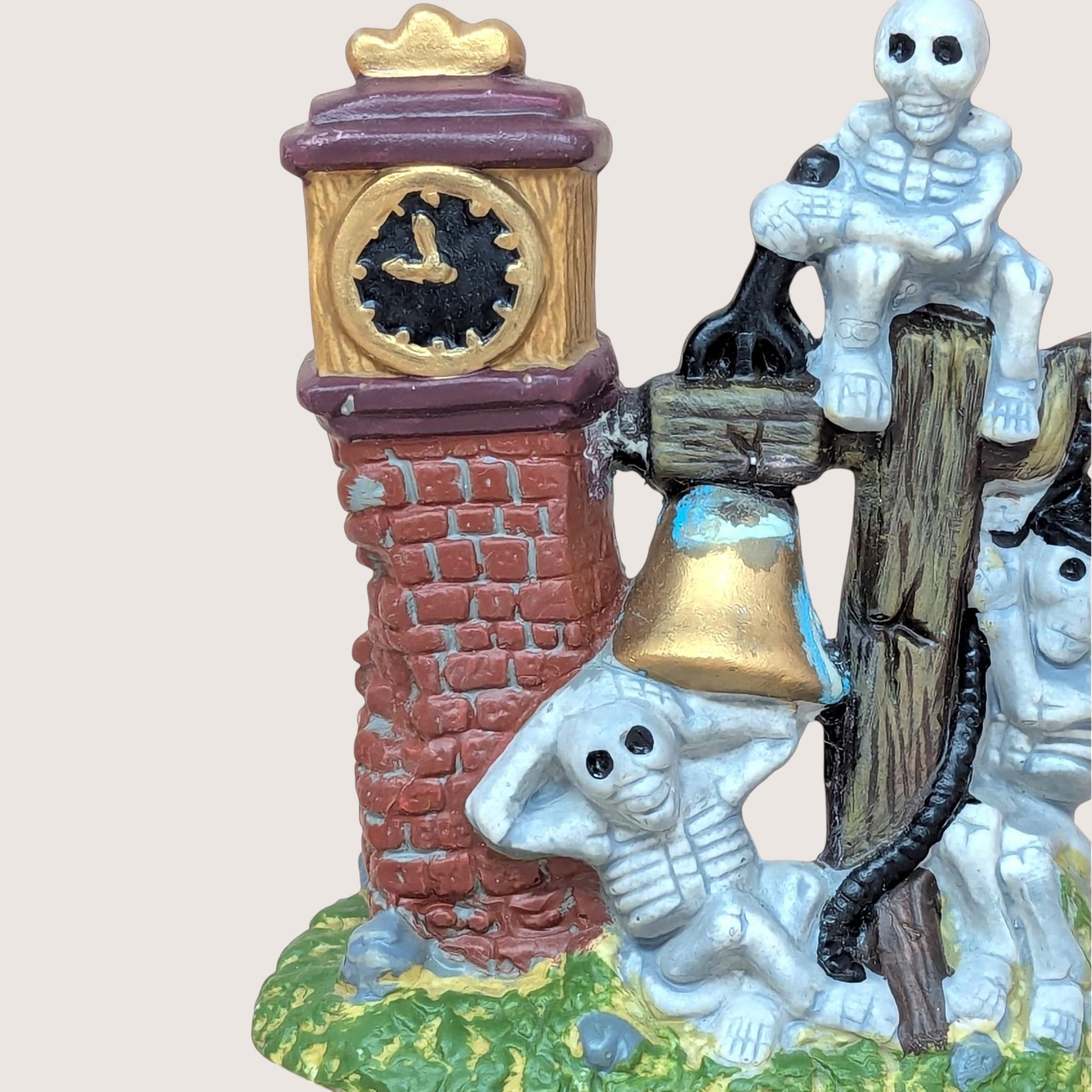 1990s Vintage Halloween Skeleton Clock Village Piece