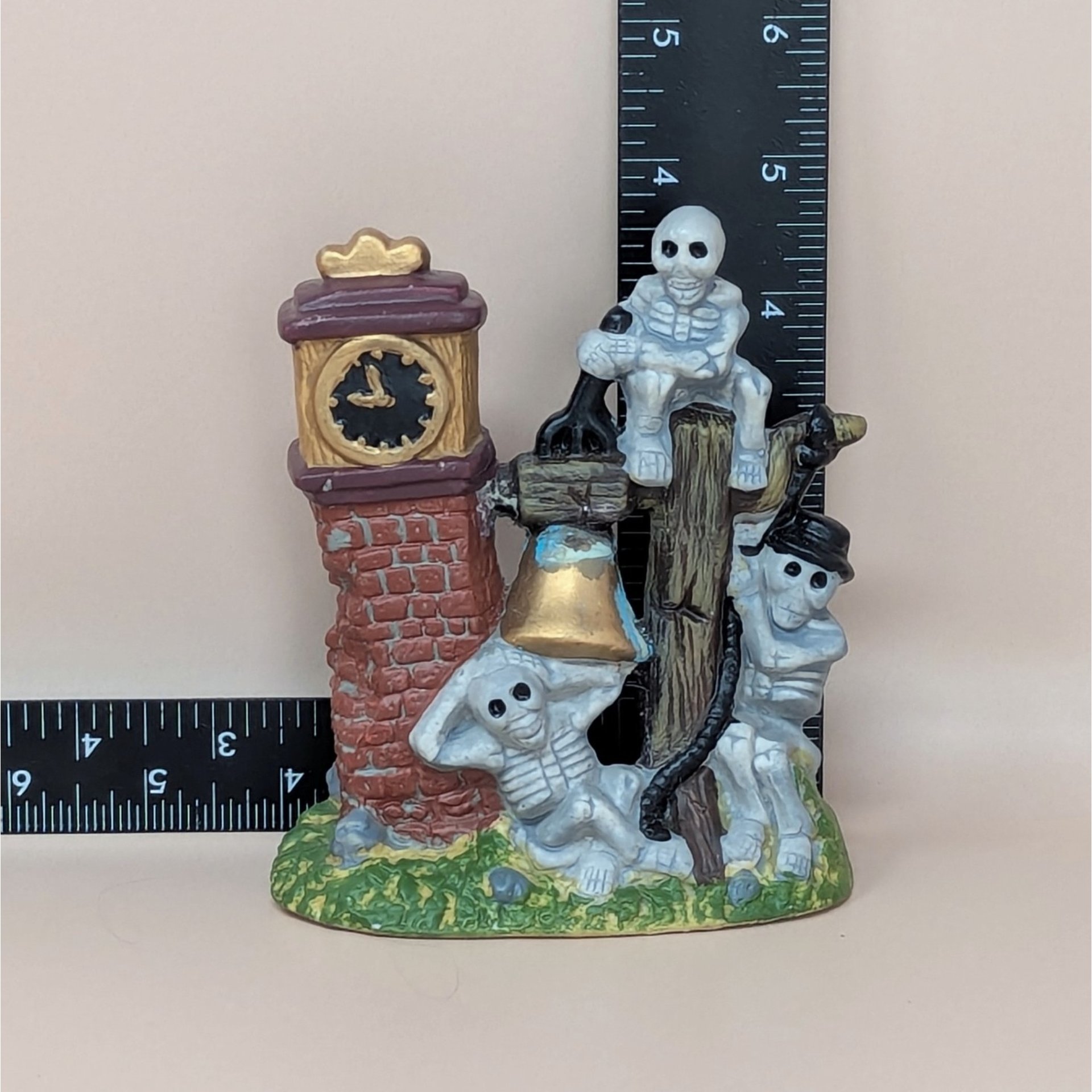 1990s Vintage Halloween Skeleton Clock Village Piece