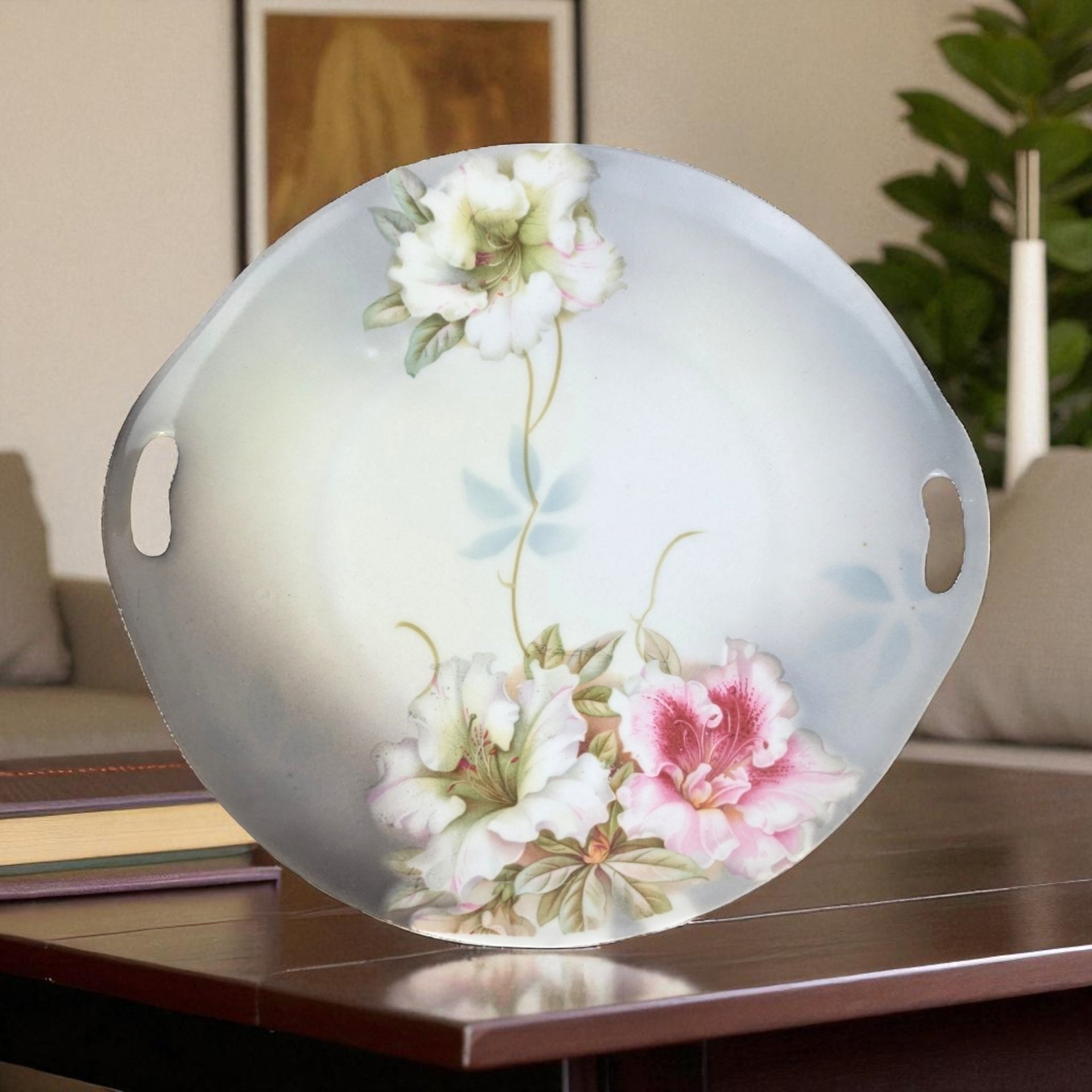 Vintage PV Vessra Germany Floral Plate, Hand-Painted Rose Design, 11" Handled Dresser Tray, Vanity Tray, Gift for Her, Shabby Chic Decor