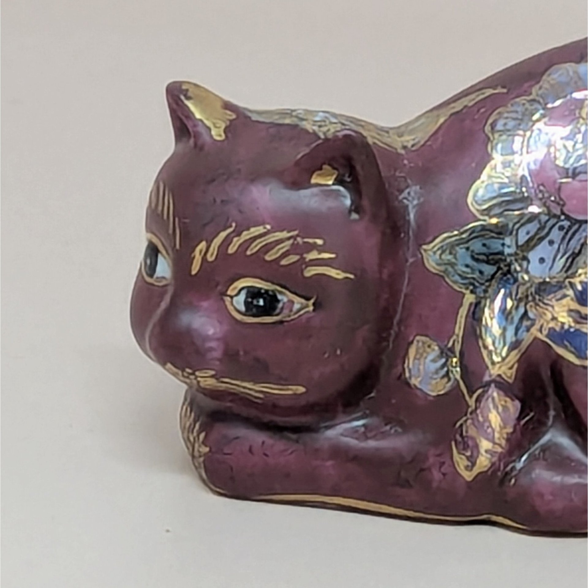 1980s FF Fine Florals Painted Ceramic Cat Figurine