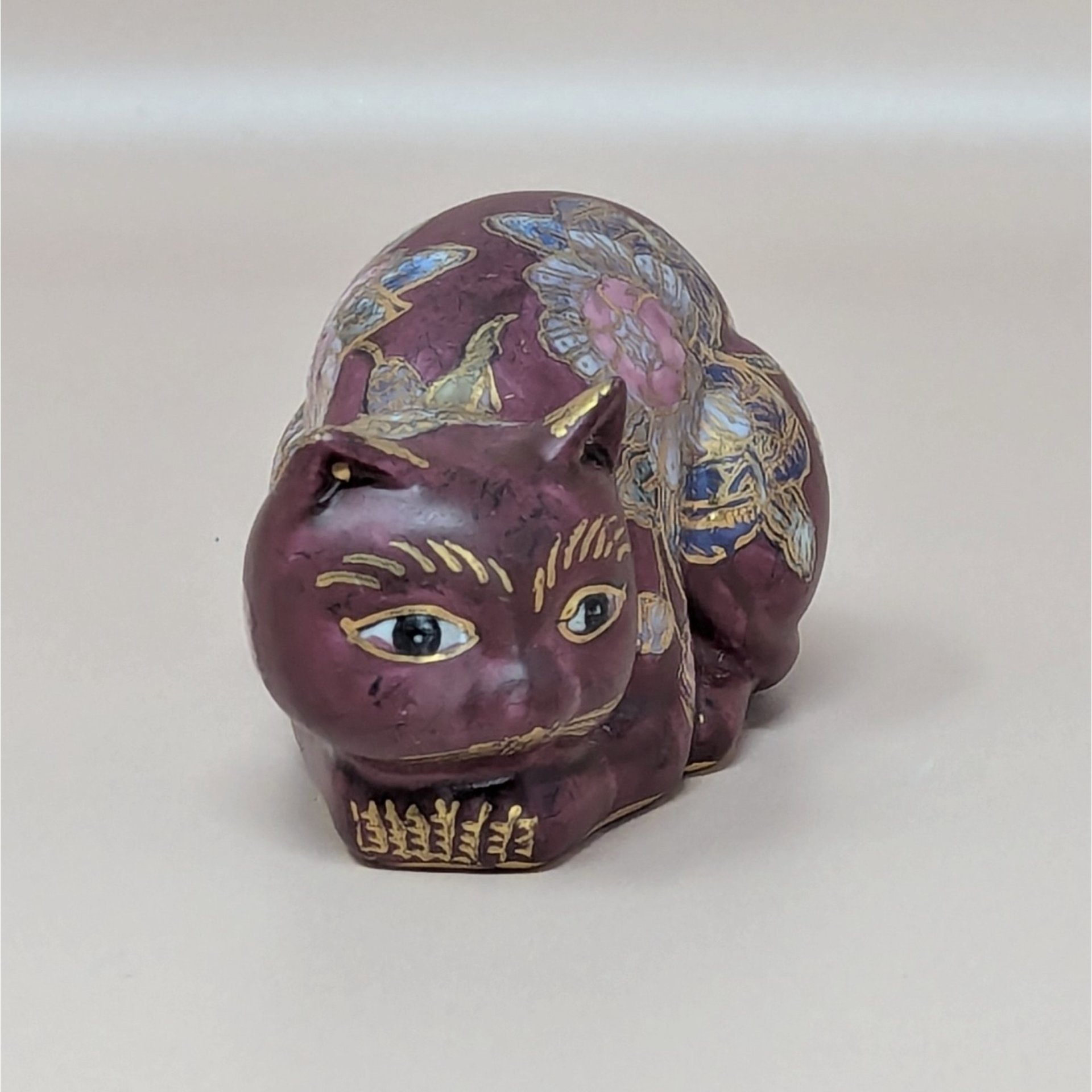 1980s FF Fine Florals Painted Ceramic Cat Figurine