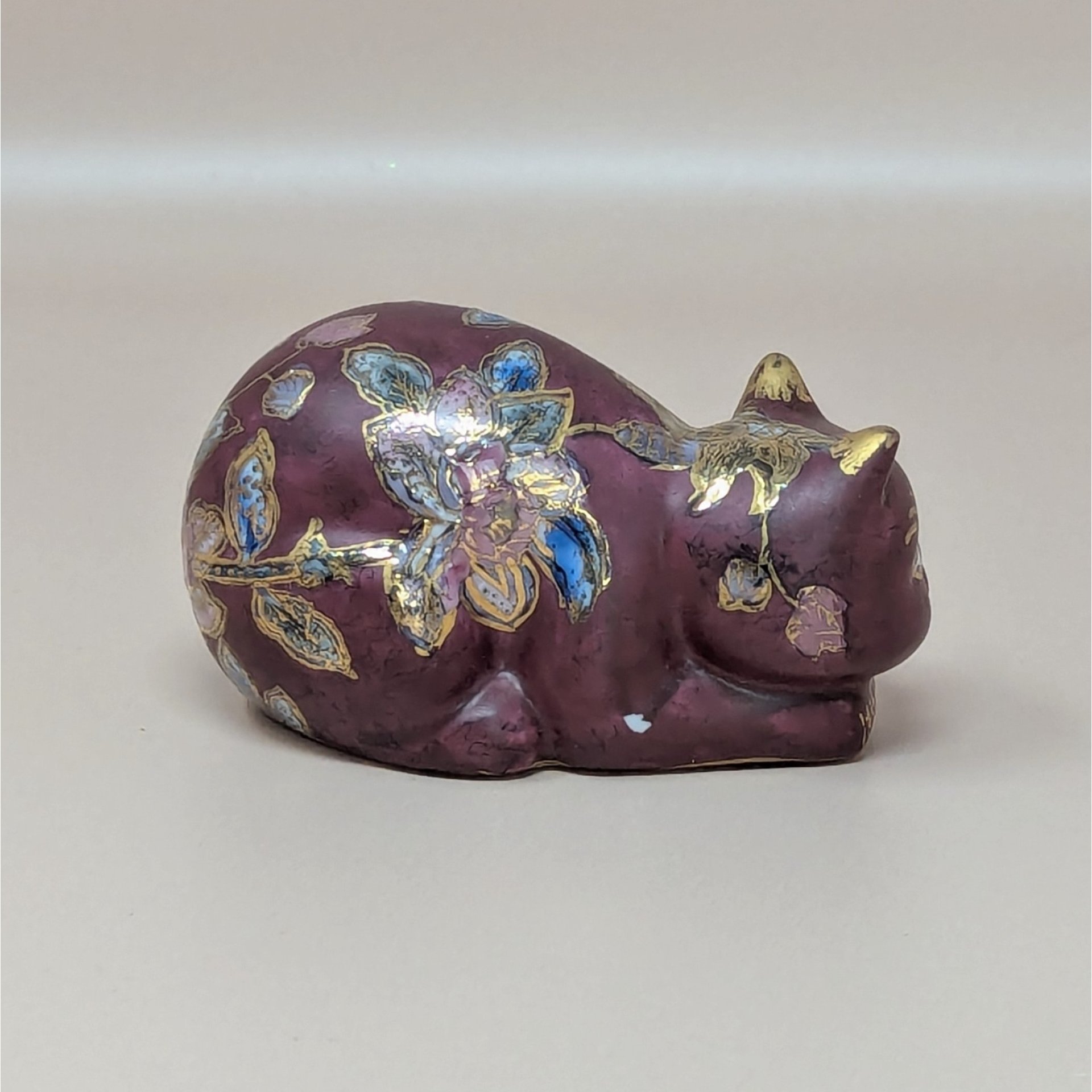 1980s FF Fine Florals Painted Ceramic Cat Figurine