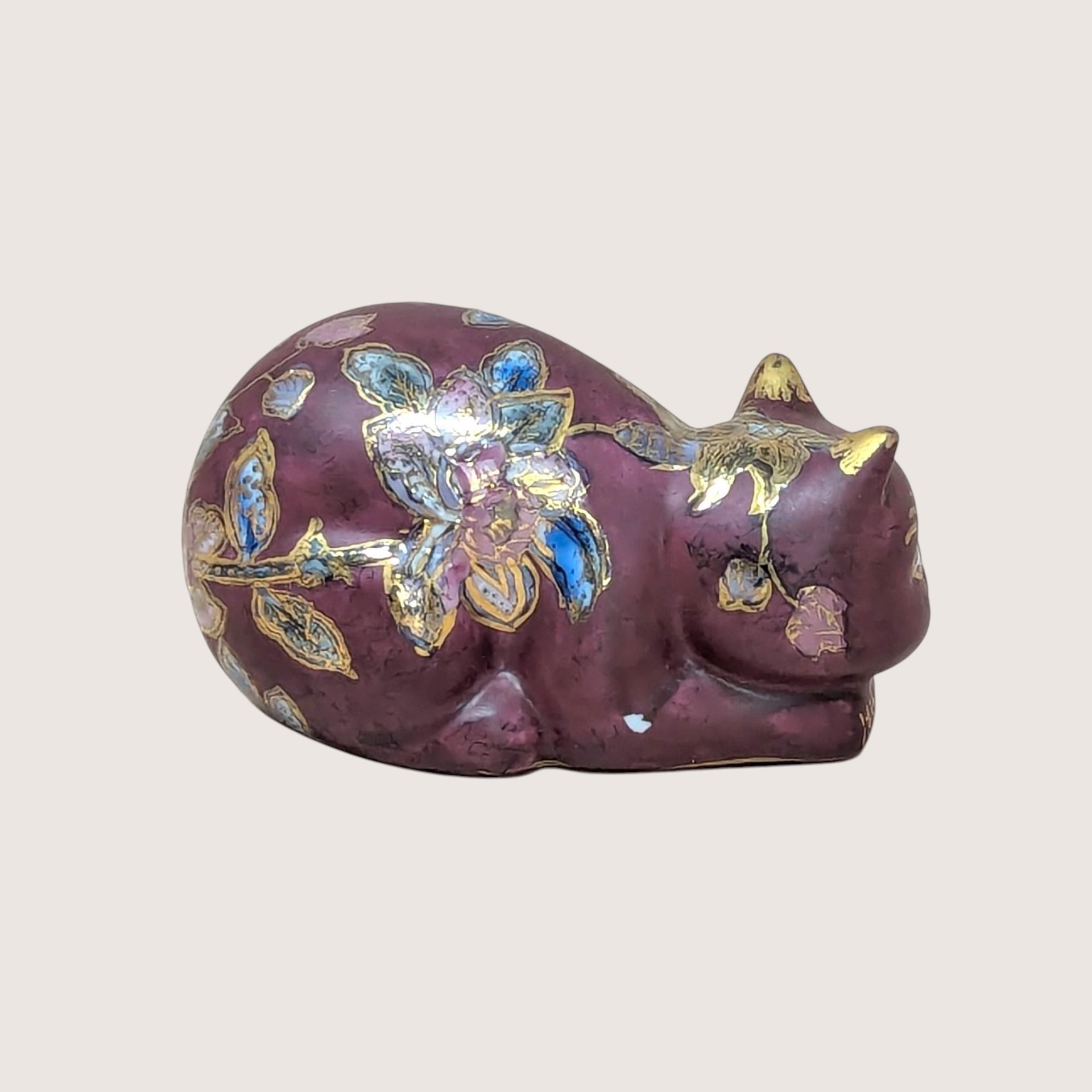 1980s FF Fine Florals Painted Ceramic Cat Figurine
