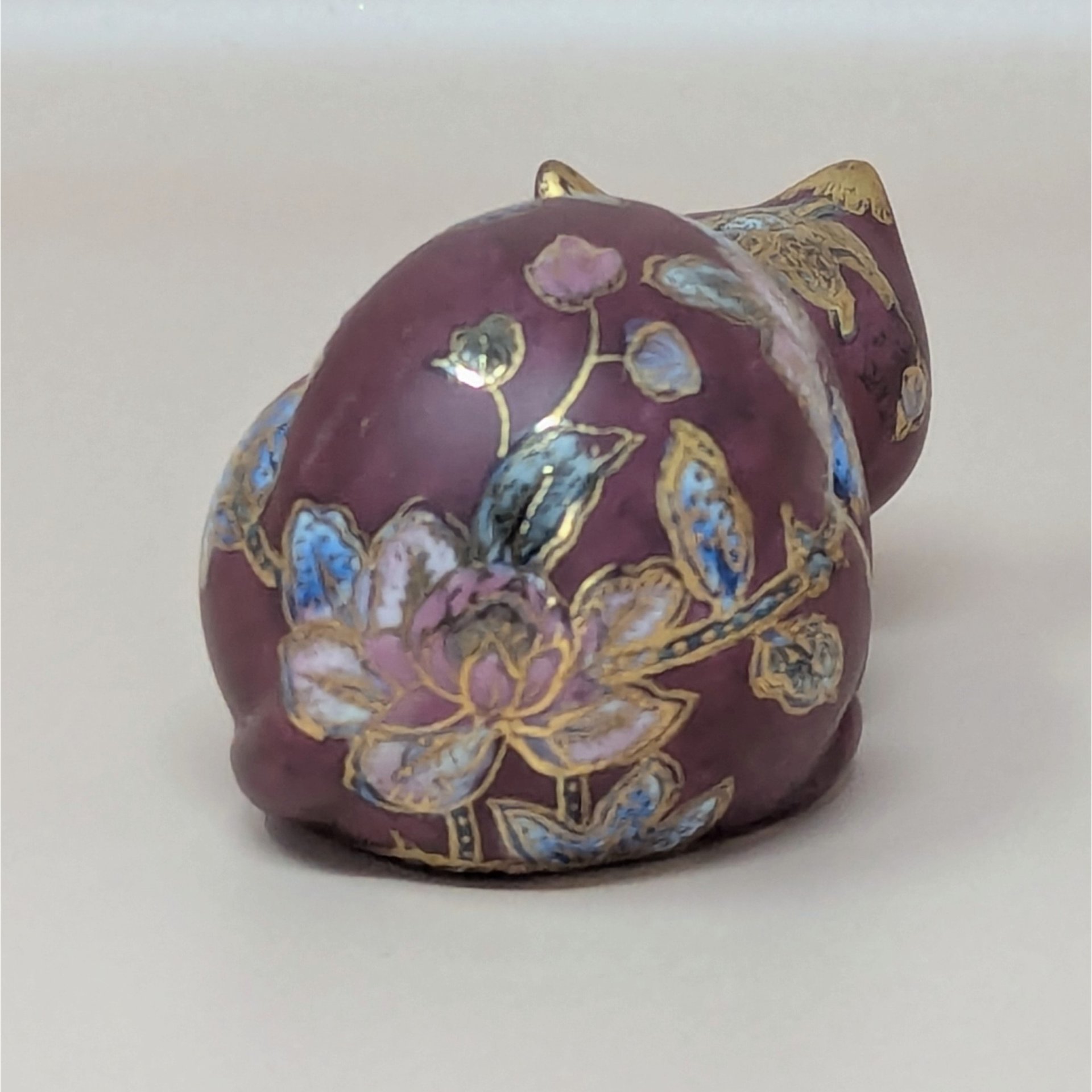 1980s FF Fine Florals Painted Ceramic Cat Figurine