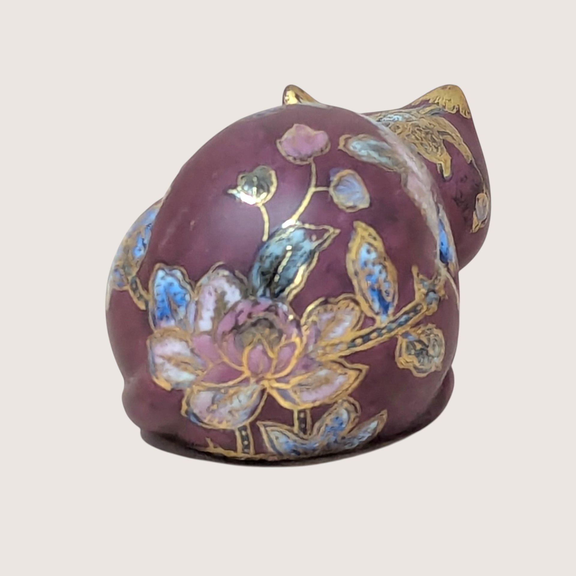 1980s FF Fine Florals Painted Ceramic Cat Figurine