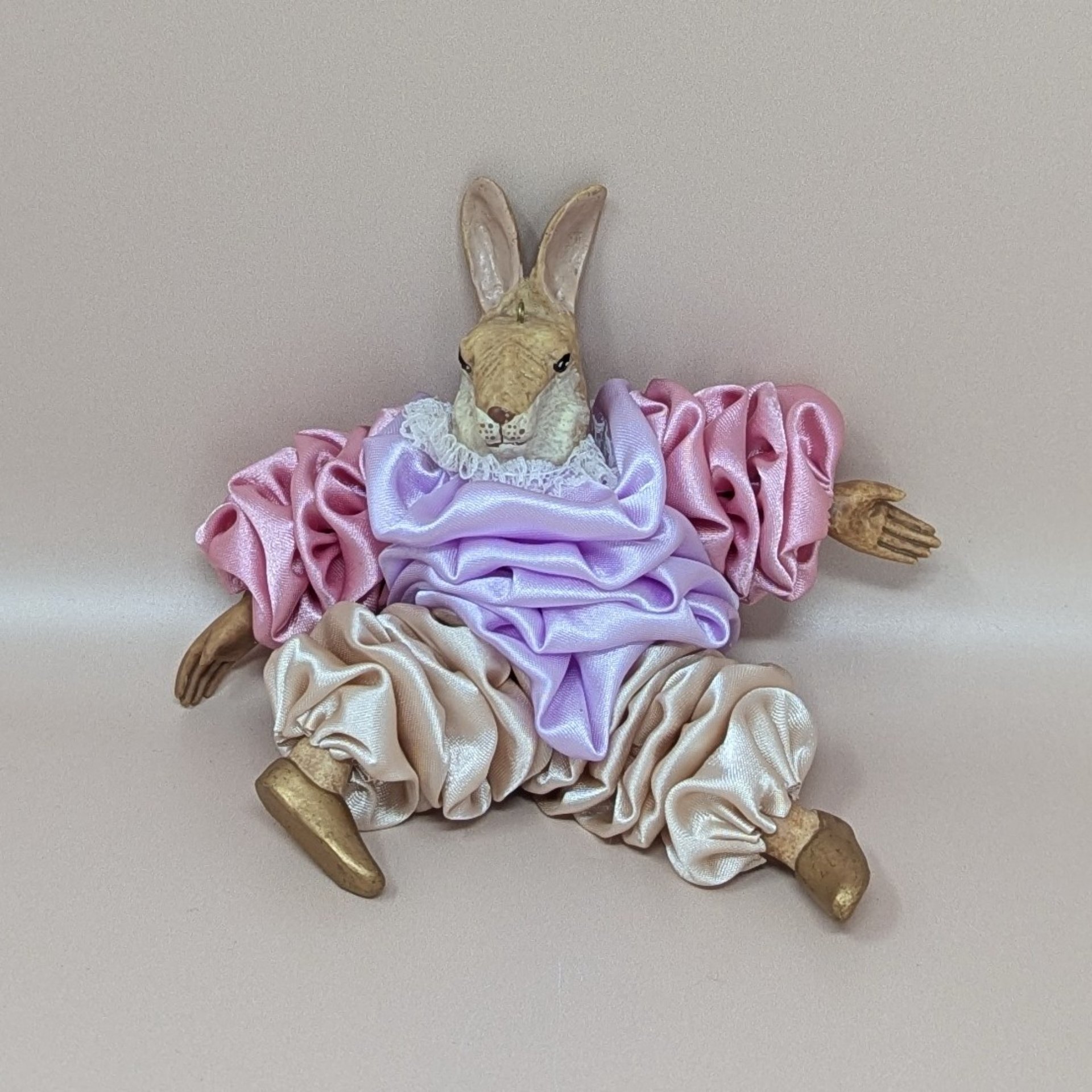 1990s Pastel Satin Pierrot Rabbit Figurine