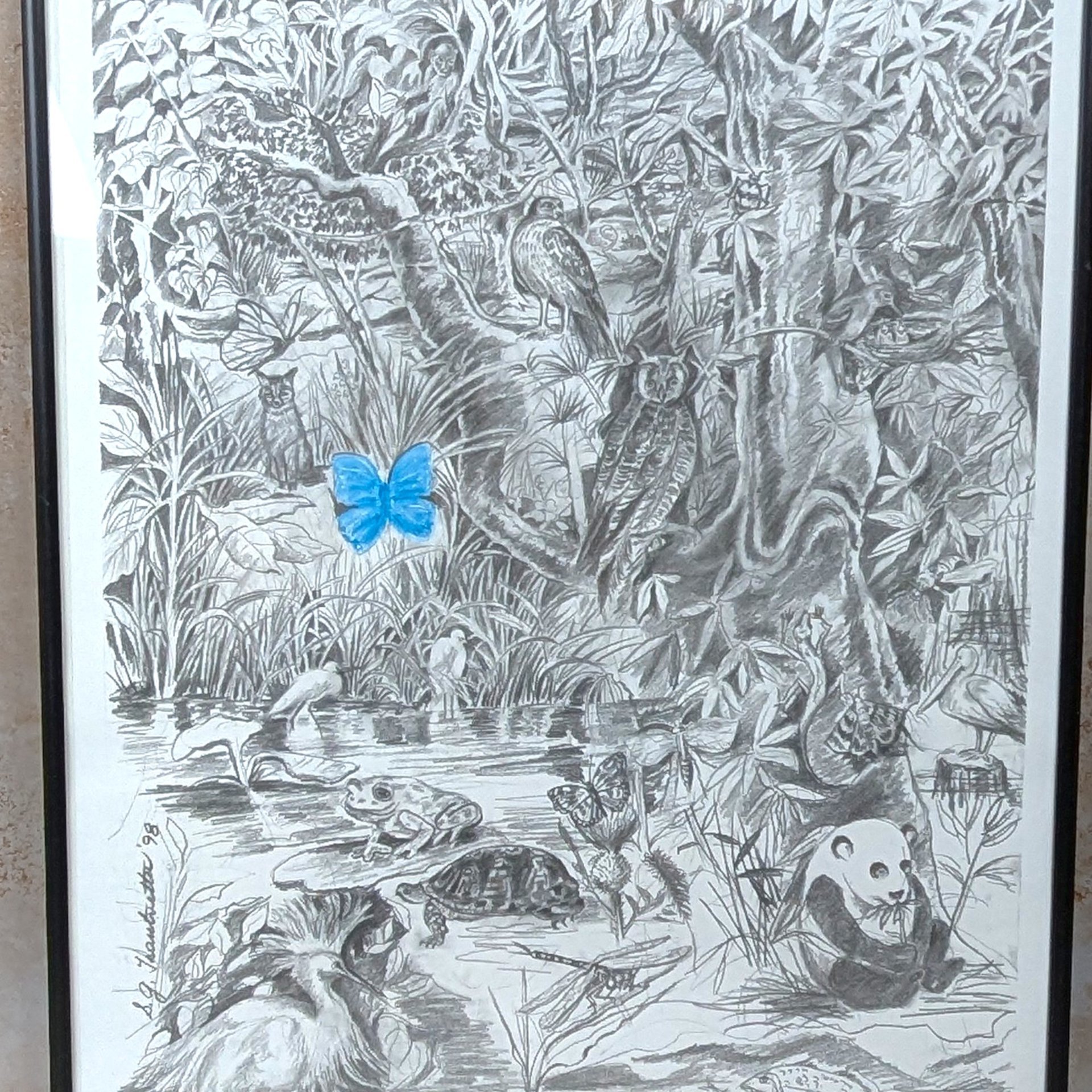 1998 S.G. Thautatta Signed Surrealist Jungle Nature Framed Print