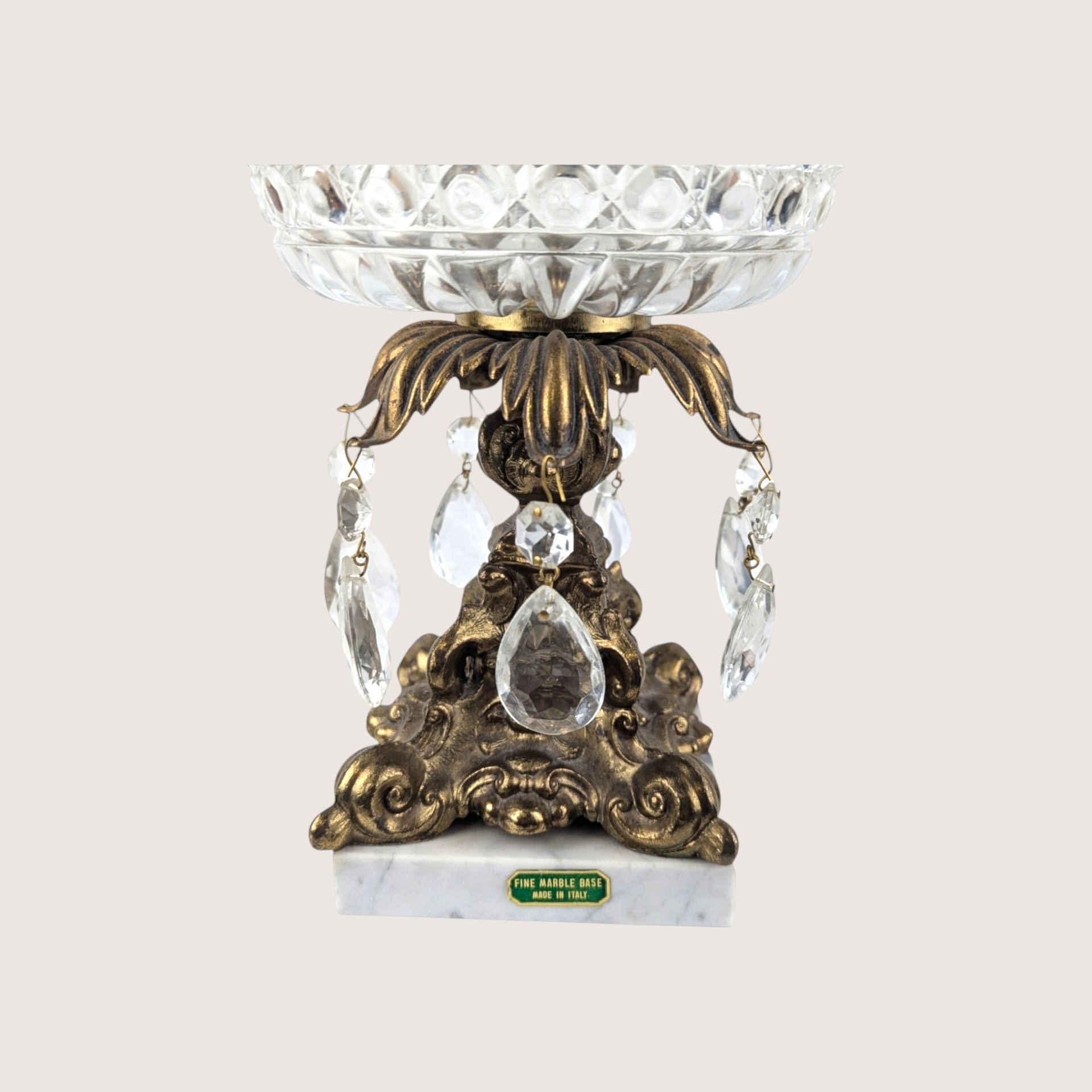 Vintage Crystal and Italian Marble Covered Candy Dish Chandelier Pedestal Jar