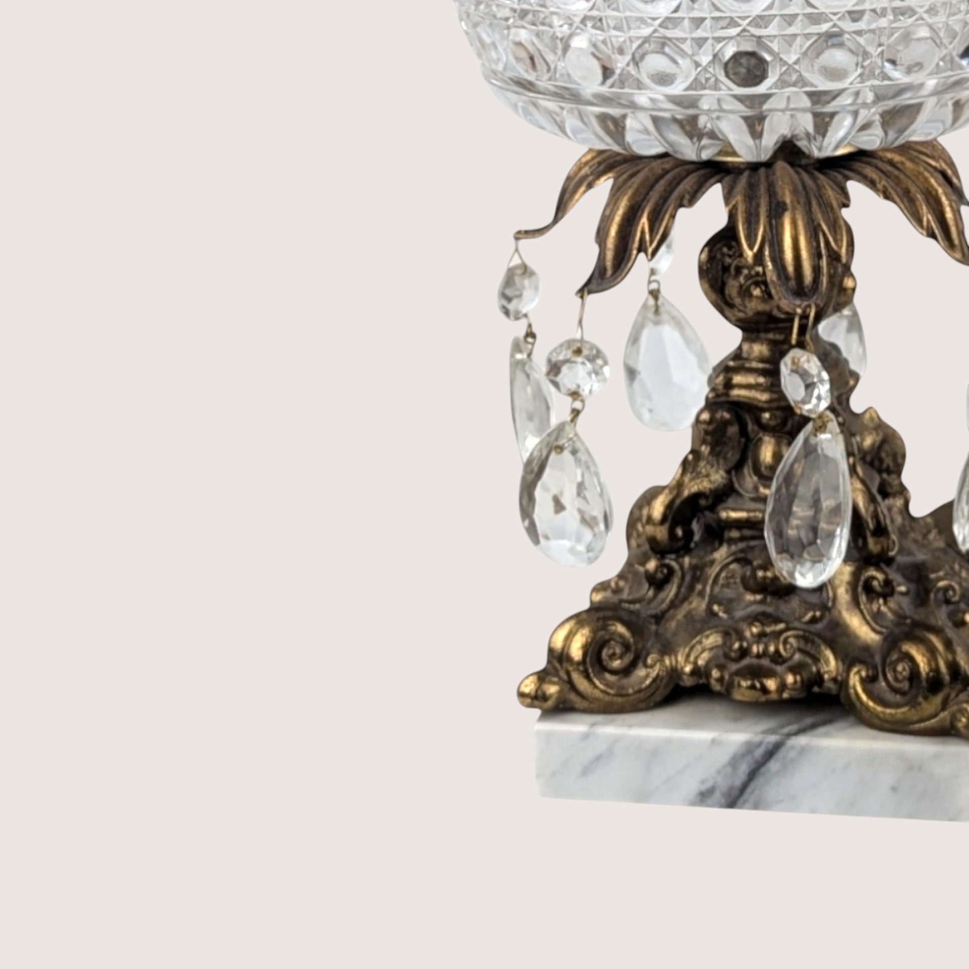Vintage Crystal and Italian Marble Covered Candy Dish Chandelier Pedestal Jar